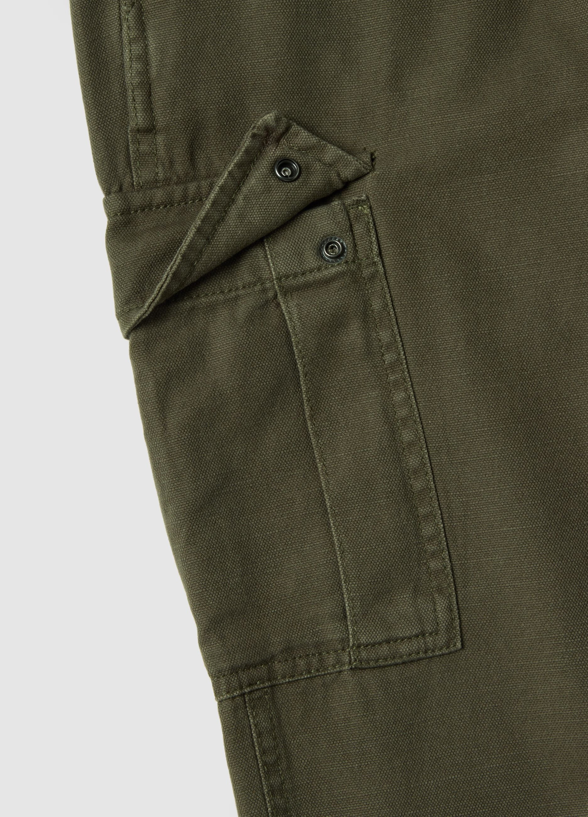 Green regular fit cotton and linen cargo trousers