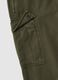 Green regular fit cotton and linen cargo trousers_5
