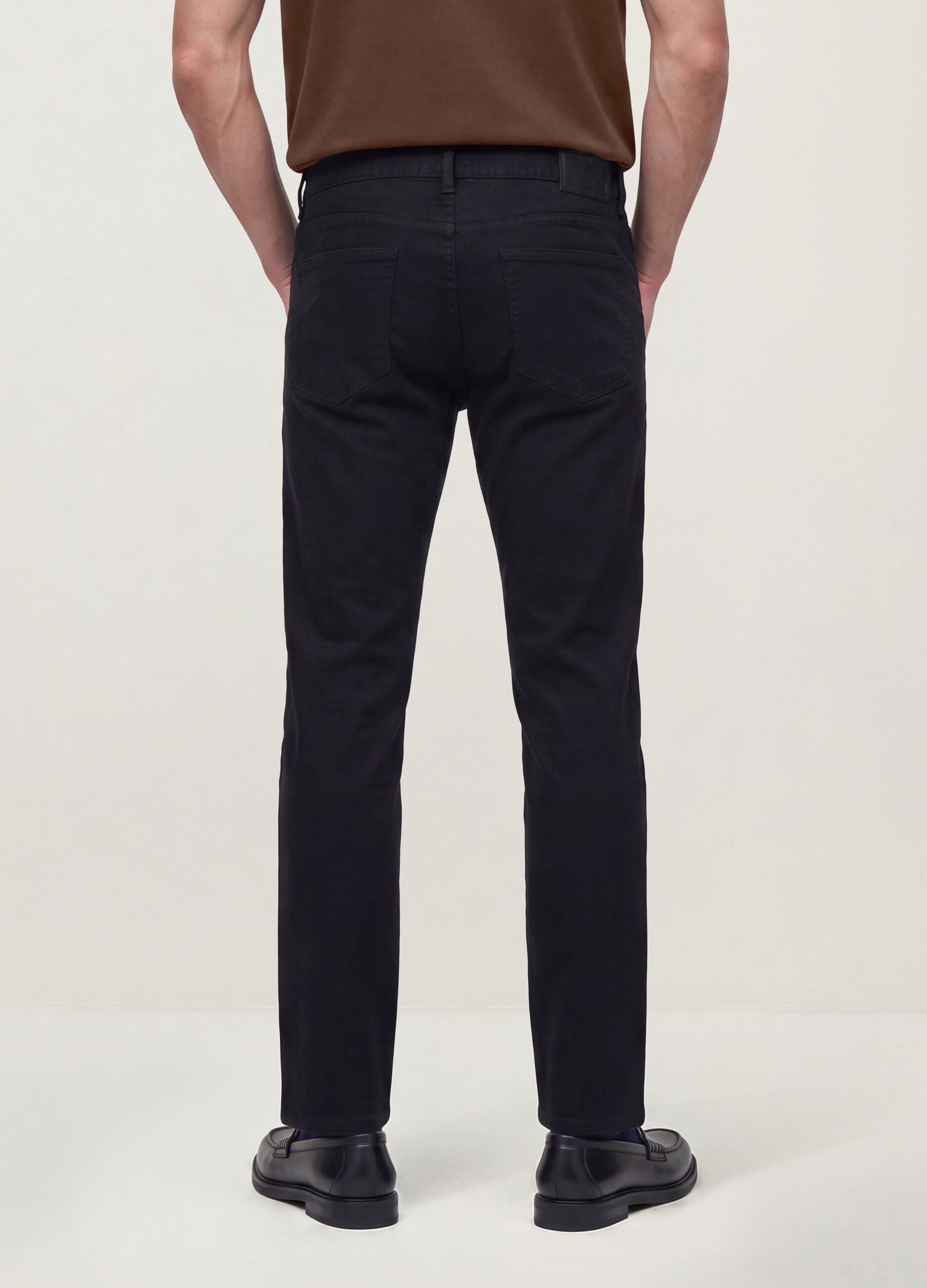 Black slim-fit stretch cotton twill trousers