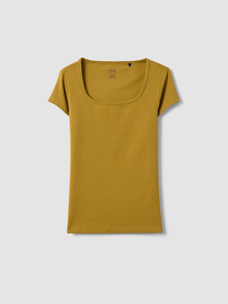 Green fitted stretch cotton T-shirt with square neckline_4