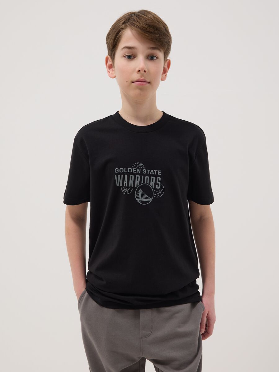 T-shirt in puro cotone nero da ragazzo relaxed fit Warriors_0