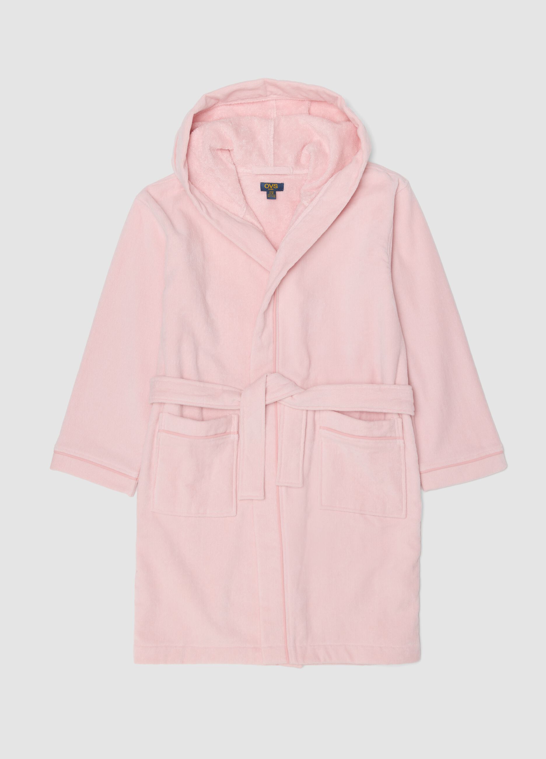Pink organic cotton hooded bathrobe for girls