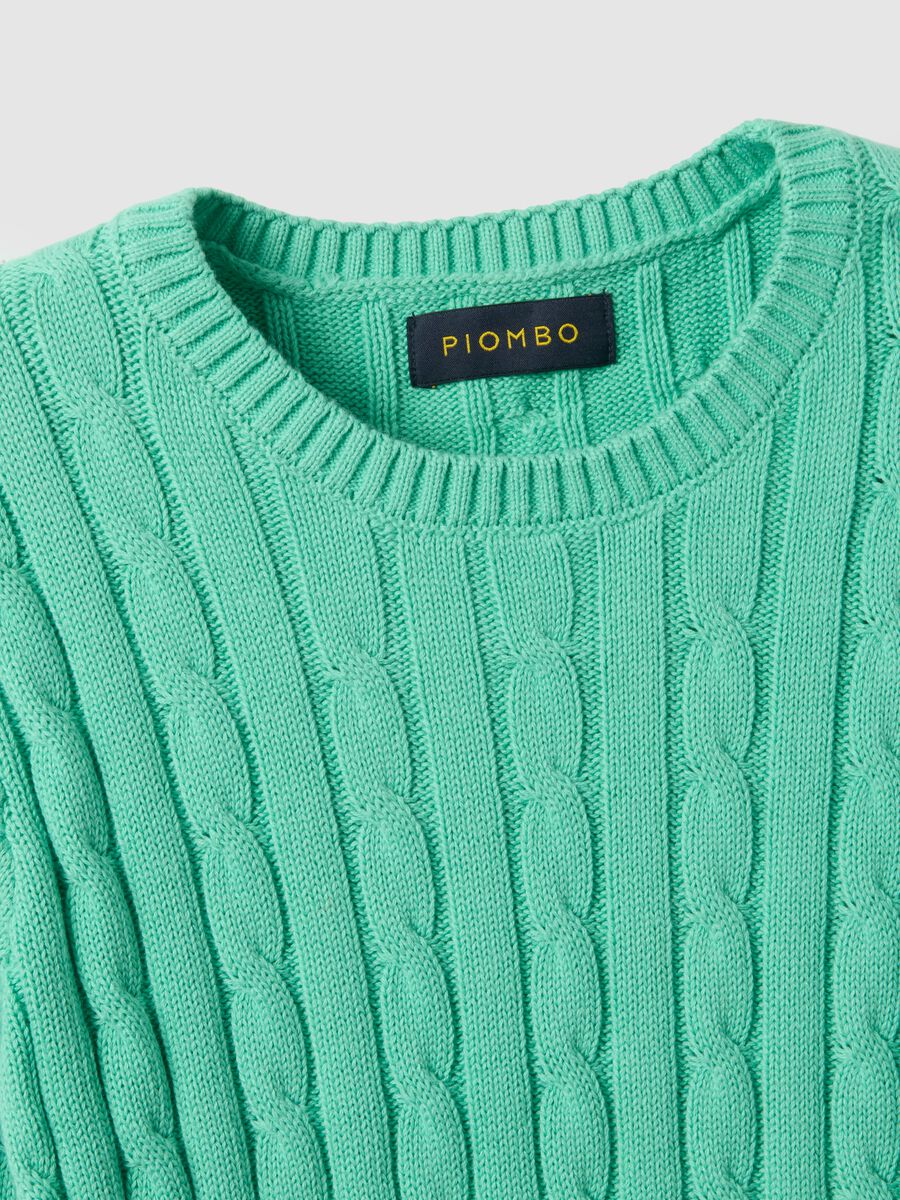 Green pure cotton regular fit sweater with cable knit_5