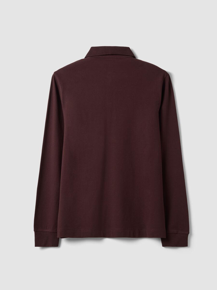 Men&rsquo;s brown long-sleeve stretch cotton polo shirt, regular fit_2