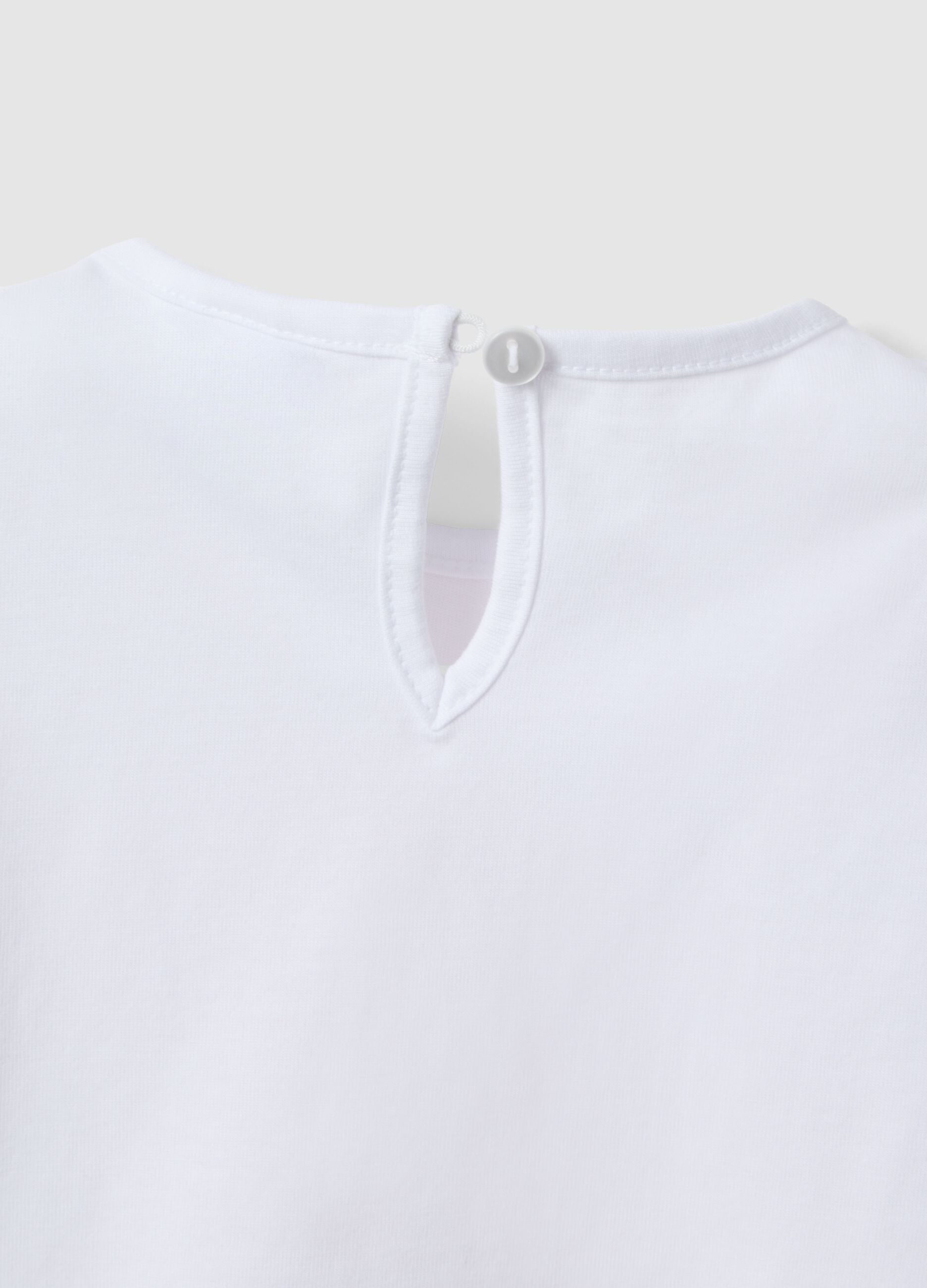 White pure cotton girl's t-shirt regular fit with teddy bear