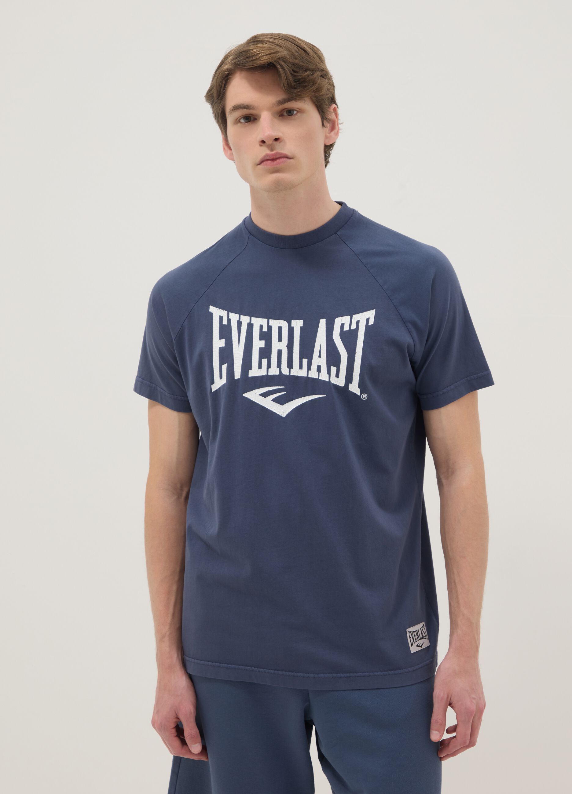 Blue pure cotton regular fit t-shirt with Everlast logo