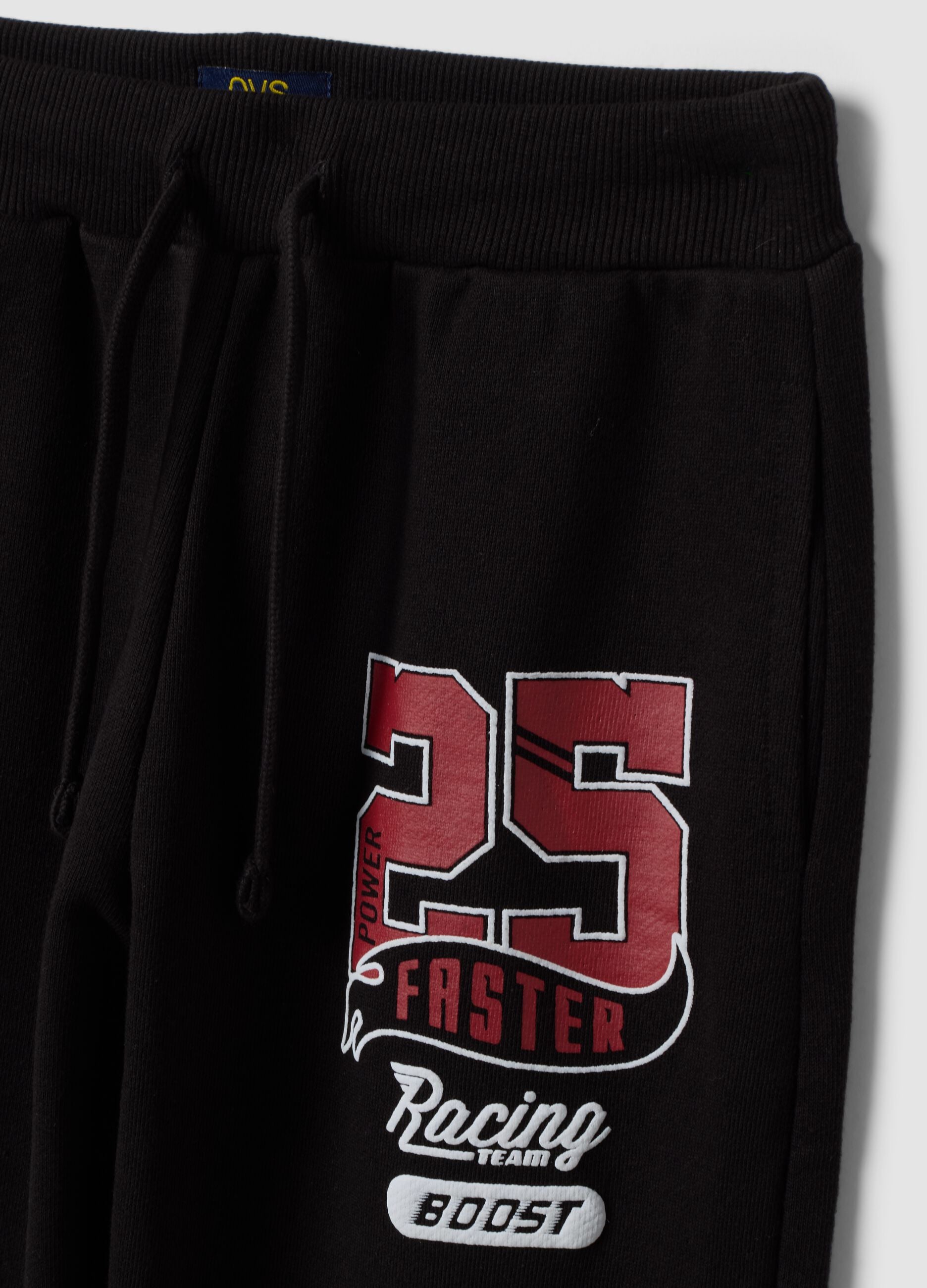 Black cotton-blend tracksuit with hood and sporty prints for boys