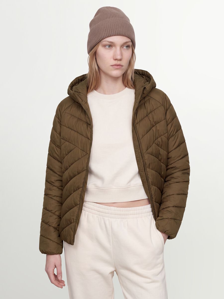 Green Ultralight quilted hooded jacket with zip_1
