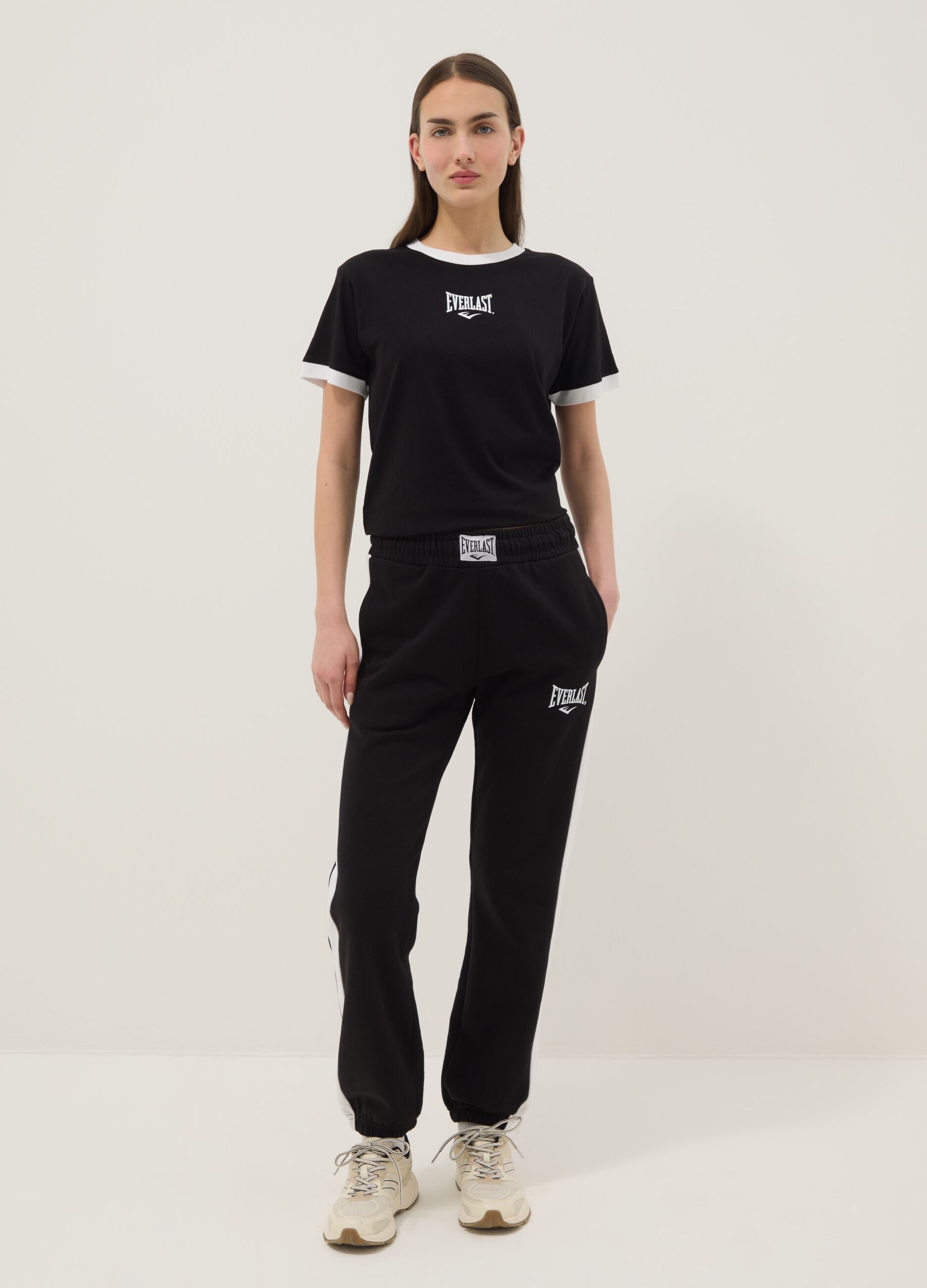 Multicolour striped cotton blend jogger trousers, regular fit with logo