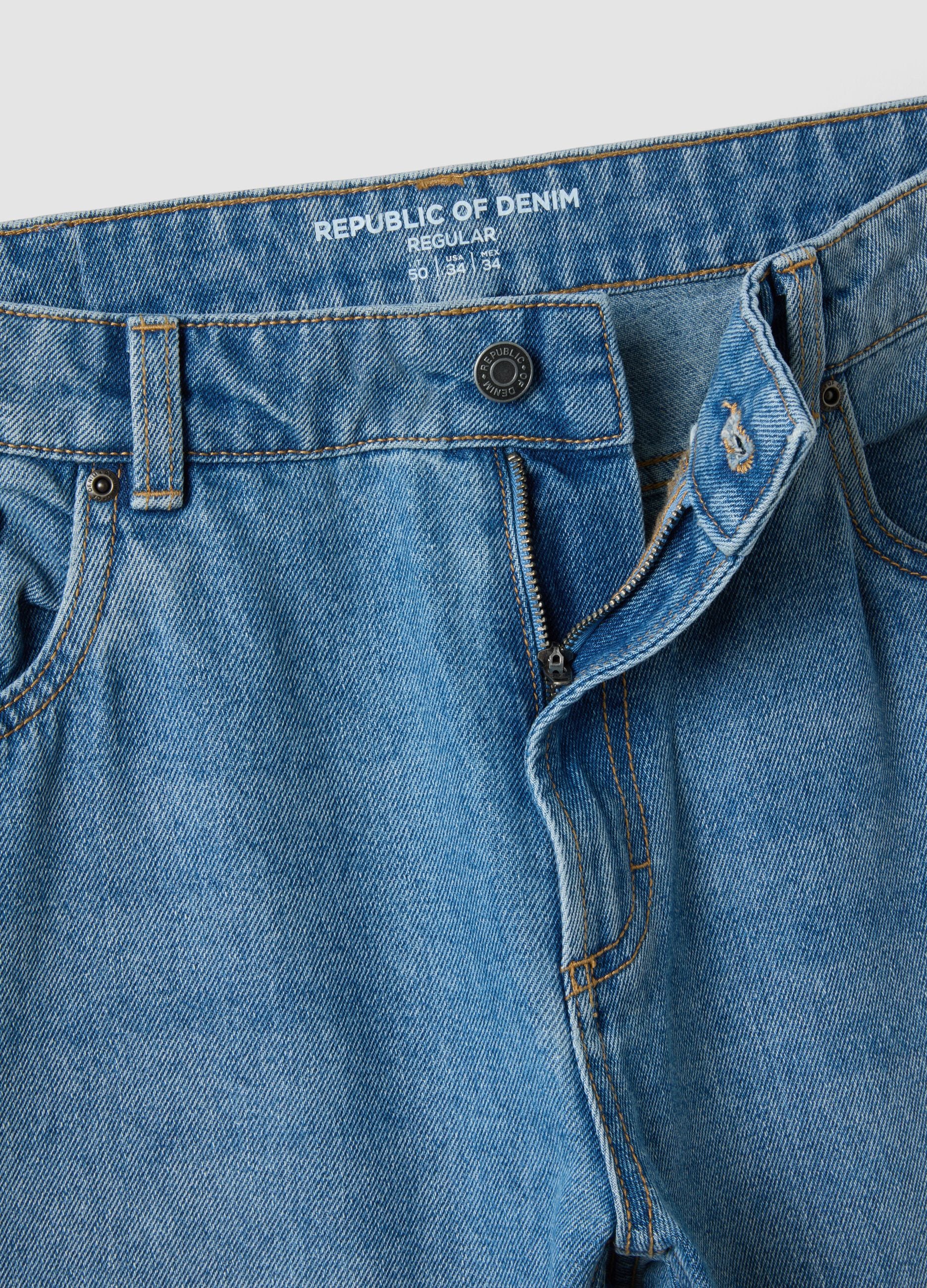Light Blue Denim Jeans in Cotton-Viscose Blend, Regular Fit