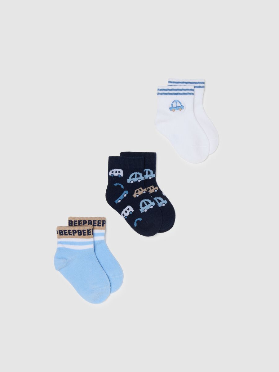 Newborn's multicolour cotton mix sock tripack with car prints_0