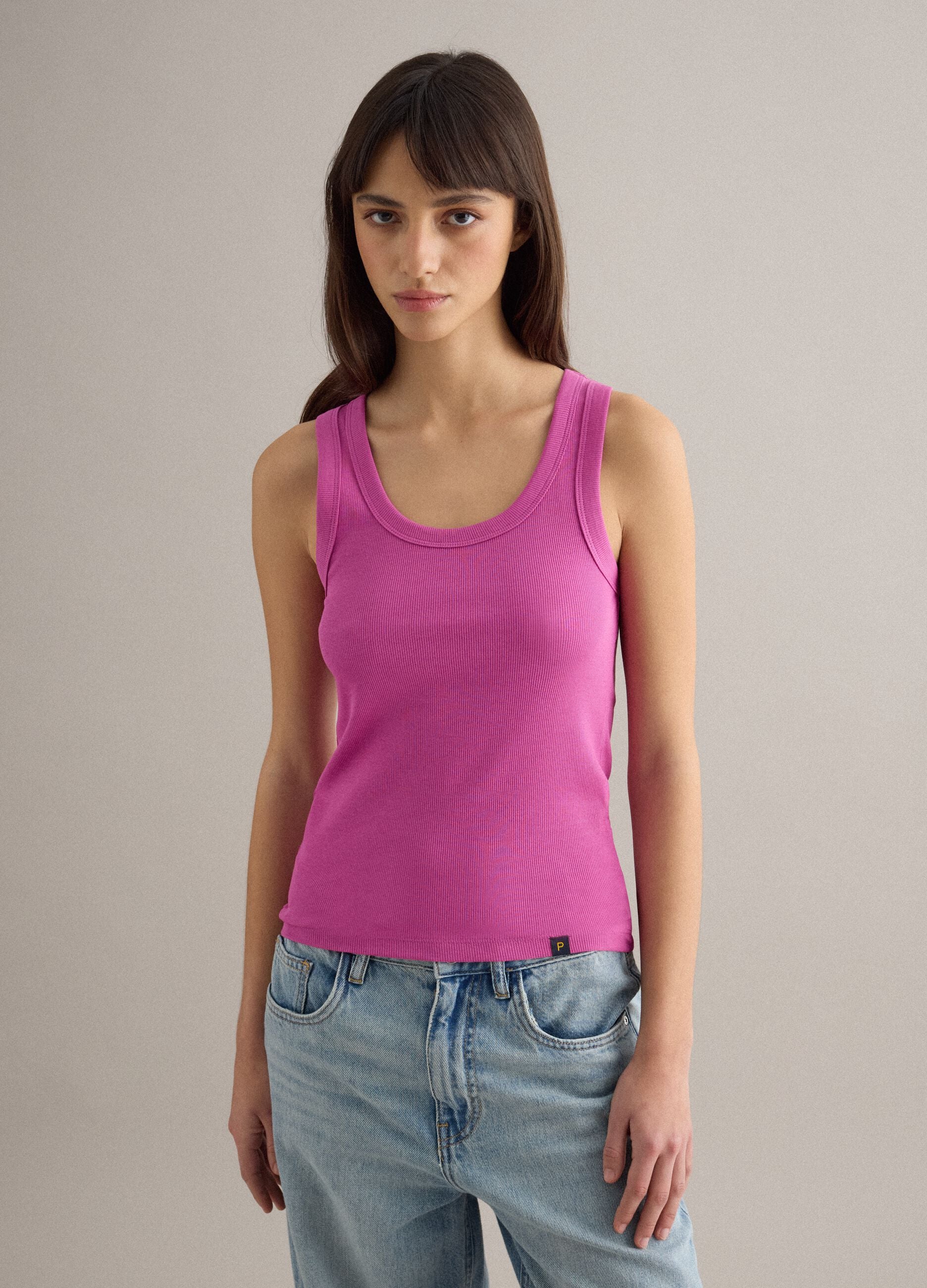 Tank top in cotone elasticizzato rosa regular fit