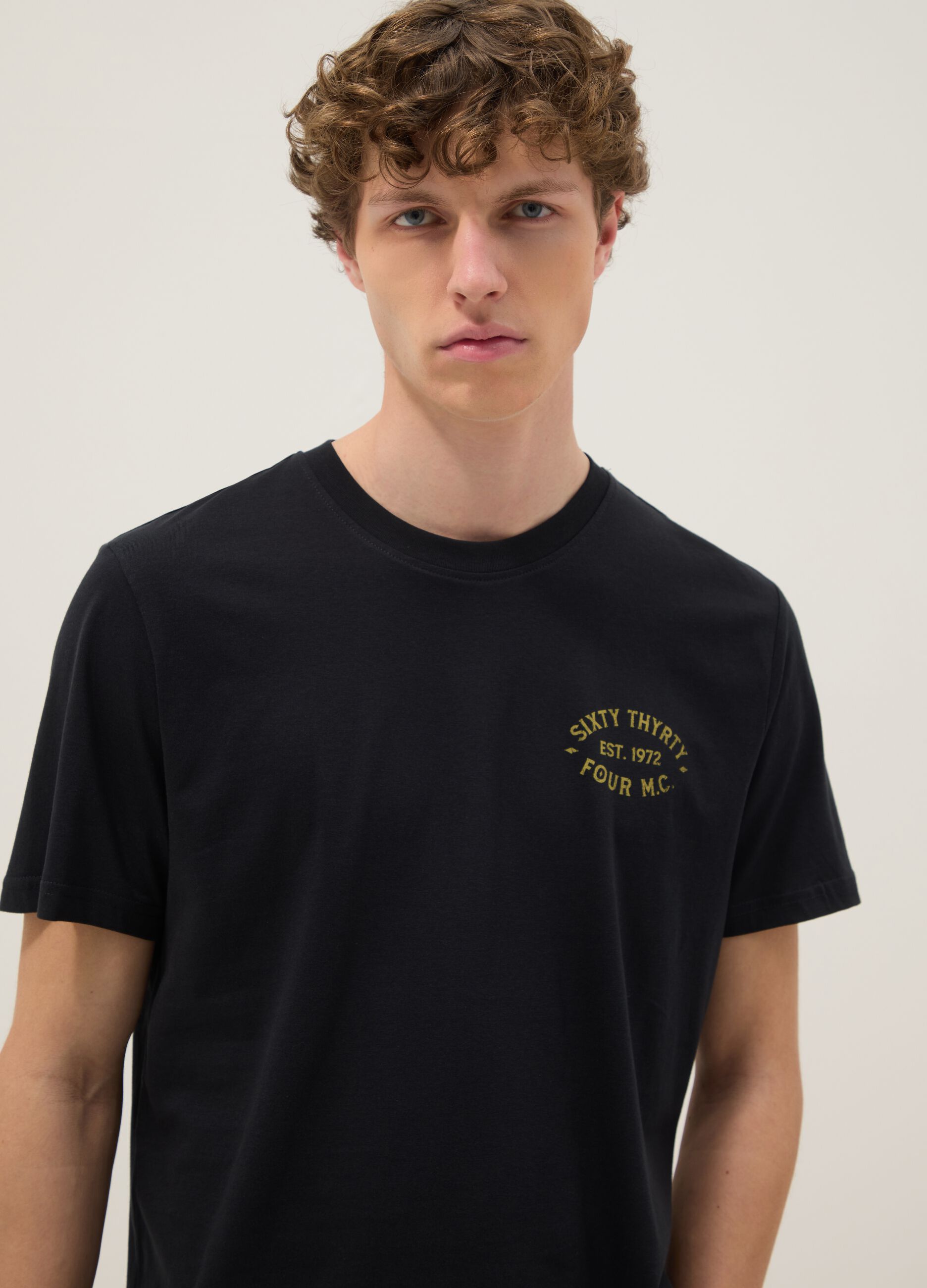 Black printed T-shirt in pure cotton, regular fit