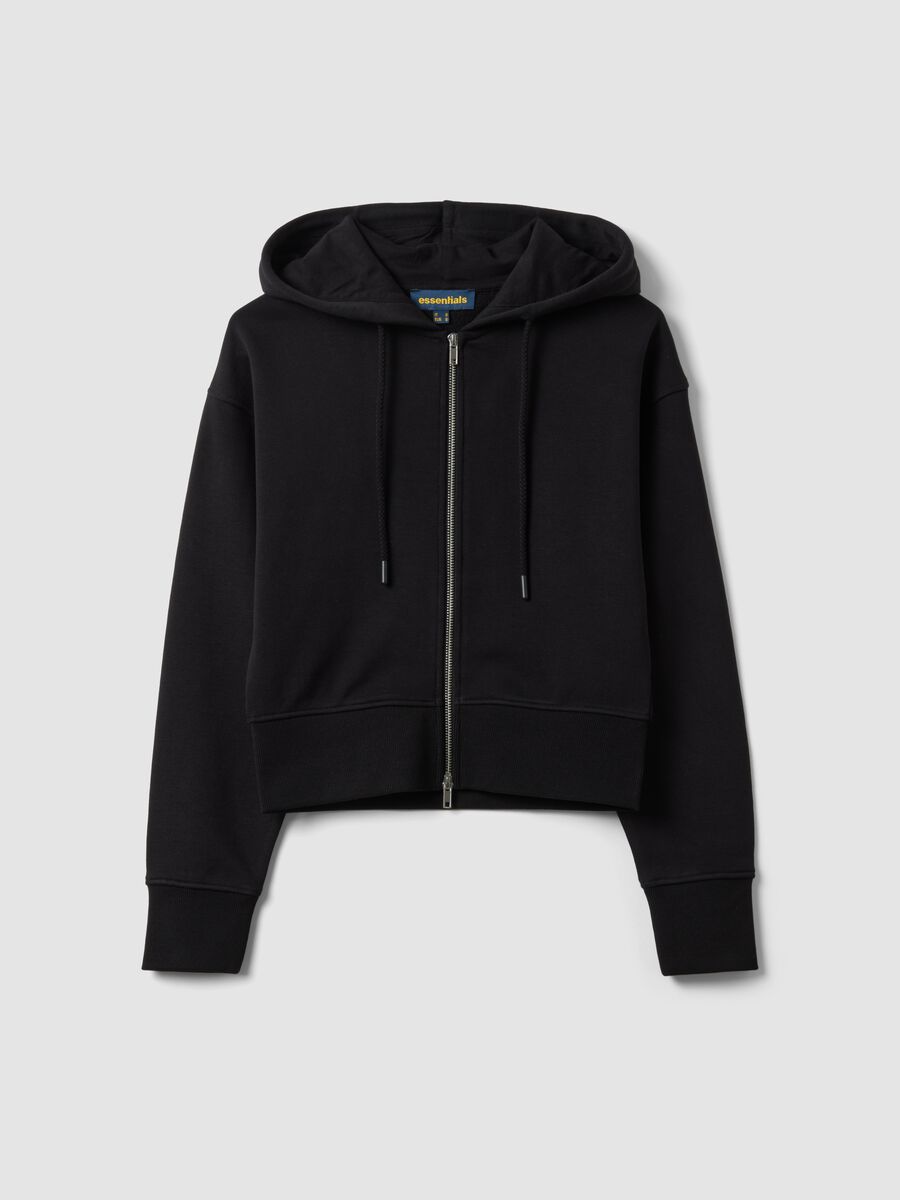Felpa full zip nera in misto cotone con cappuccio fitted_0