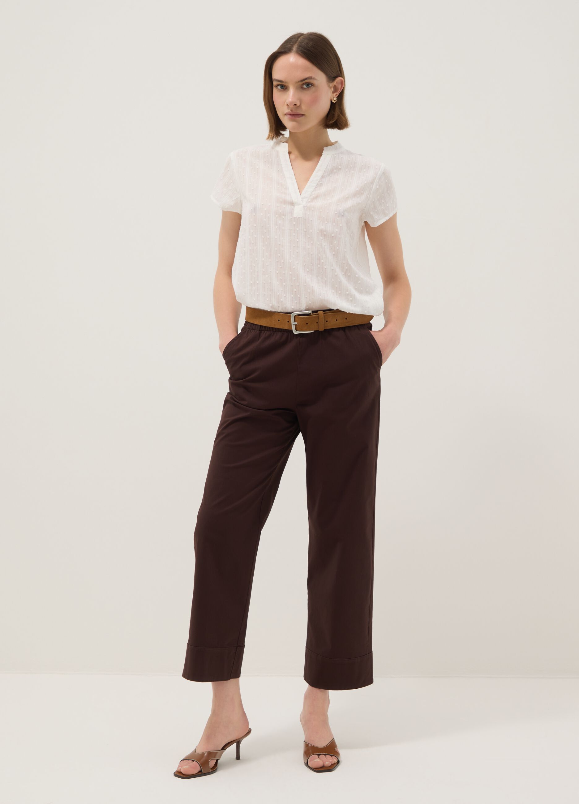 Straight Stretch Cotton Brown Jogger Trousers