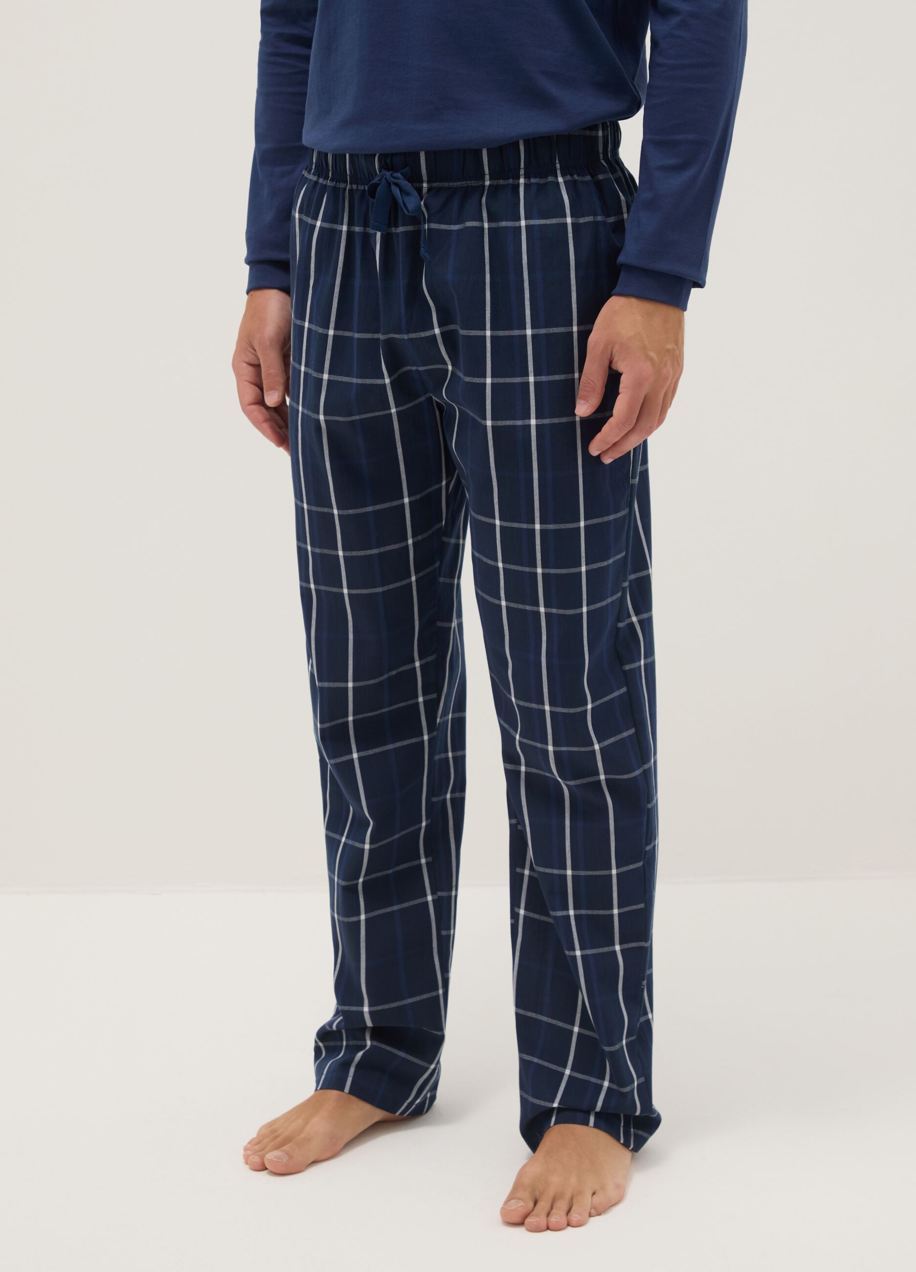 Blue checked pure cotton pyjamas, regular fit