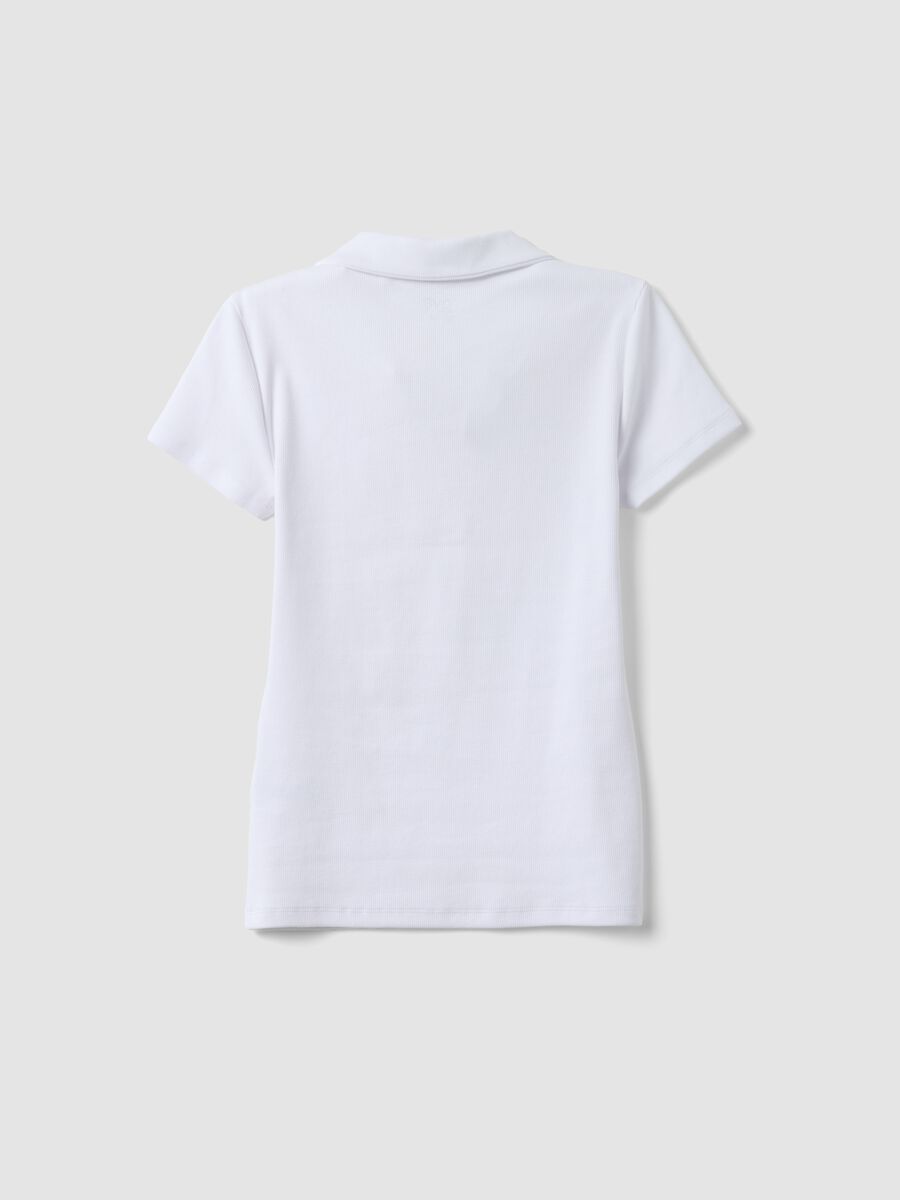 White stretch cotton polo shirt with open V-neck, regular fit_5