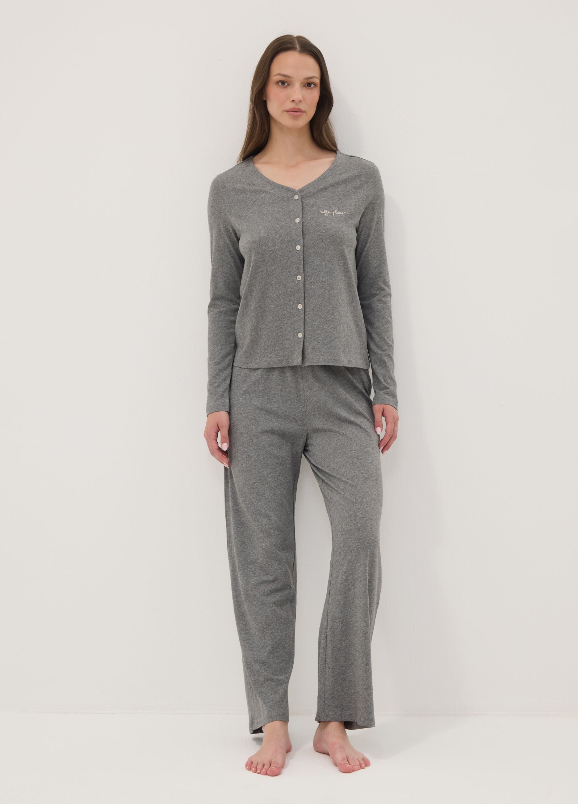 Grey cotton-viscose blend pyjama trousers