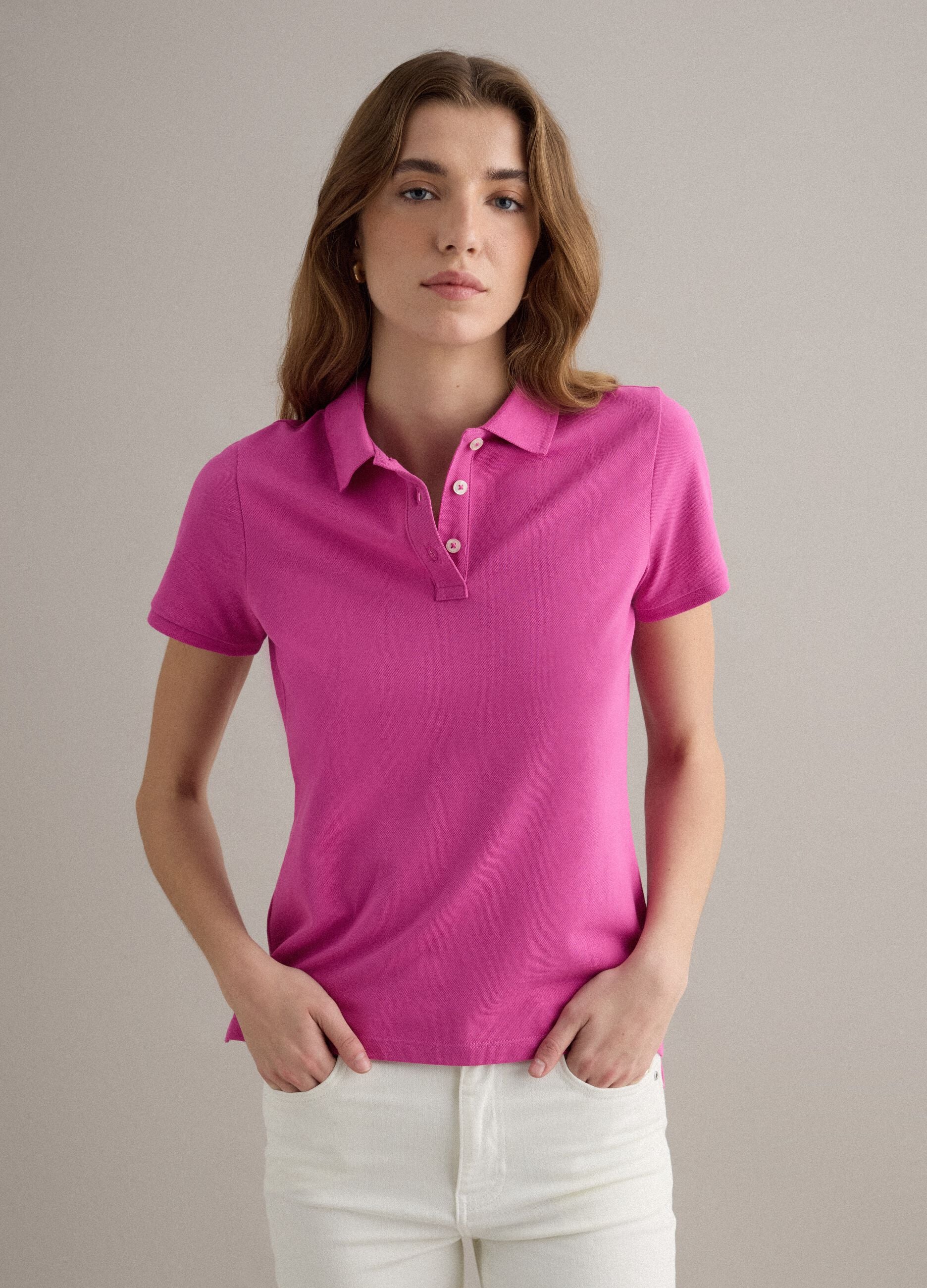 Pink organic cotton polo shirt, regular fit