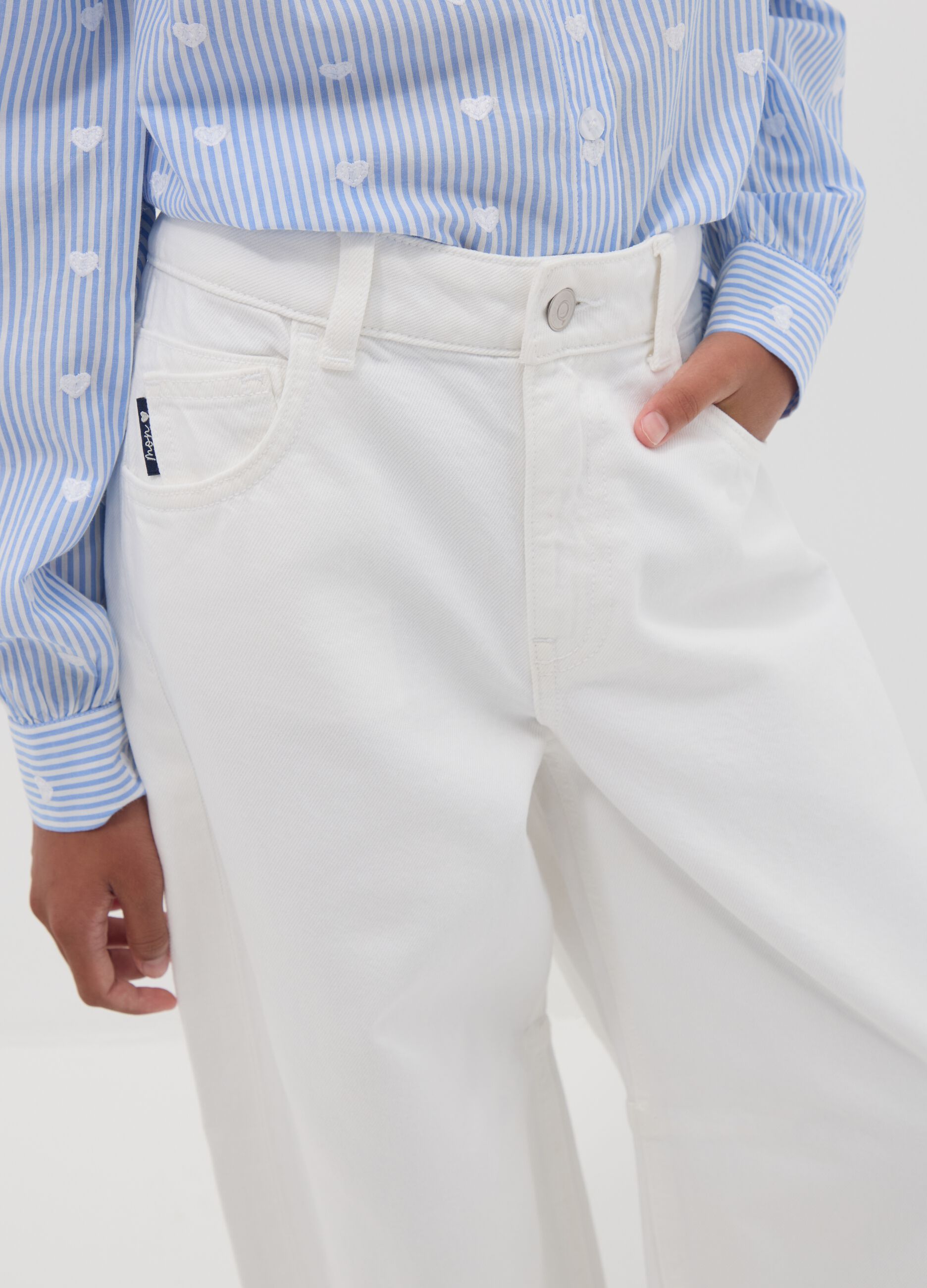 Girls&rsquo; white baggy pure cotton trousers