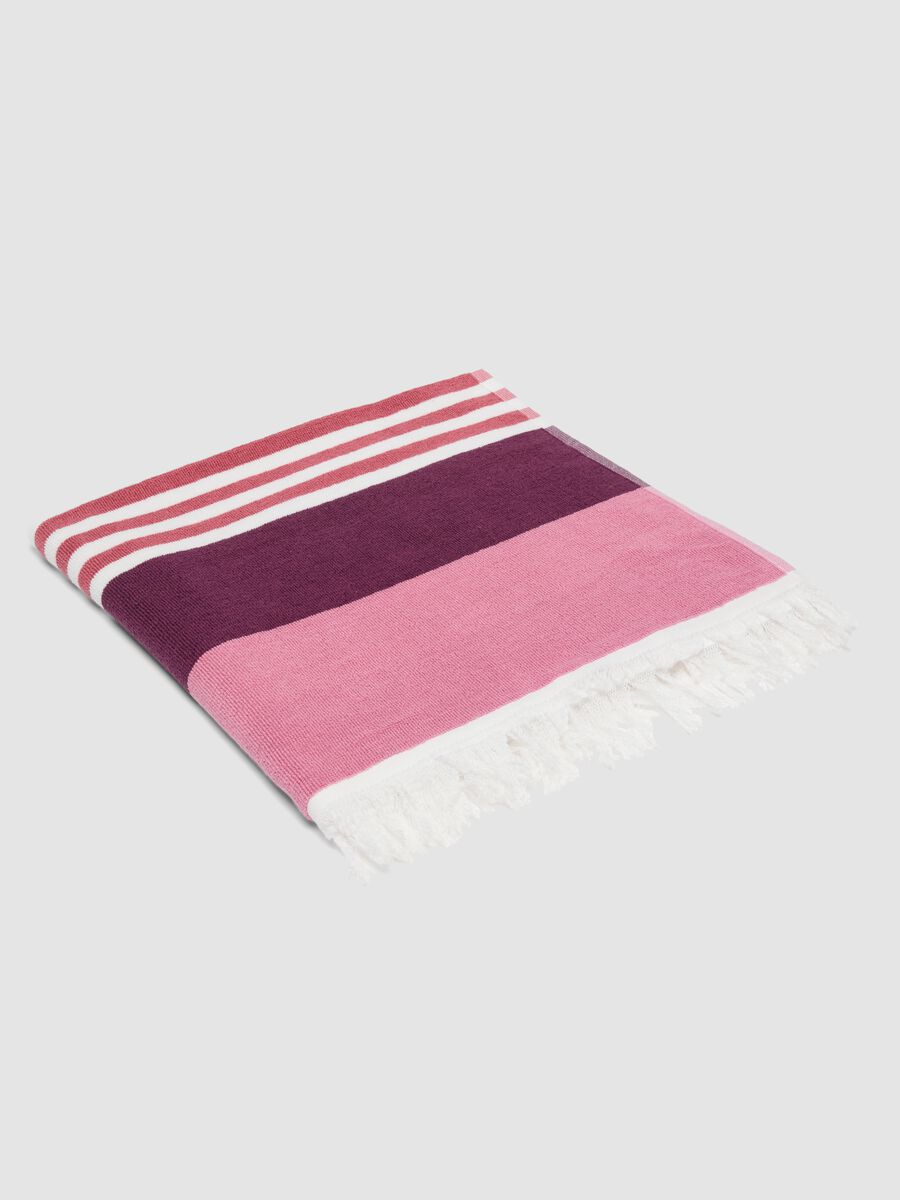 Pink pure cotton striped beach towel_0