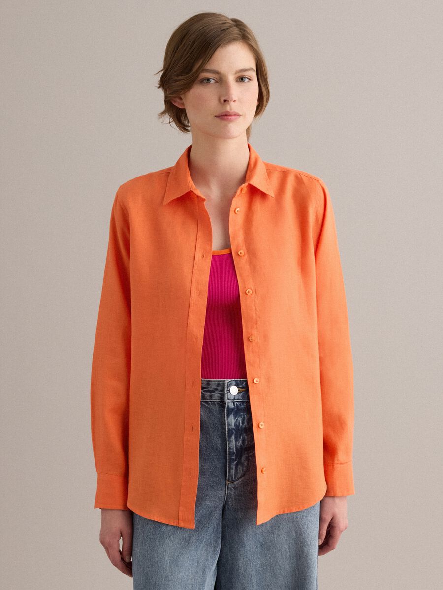 Orange pure linen regular fit shirt_3