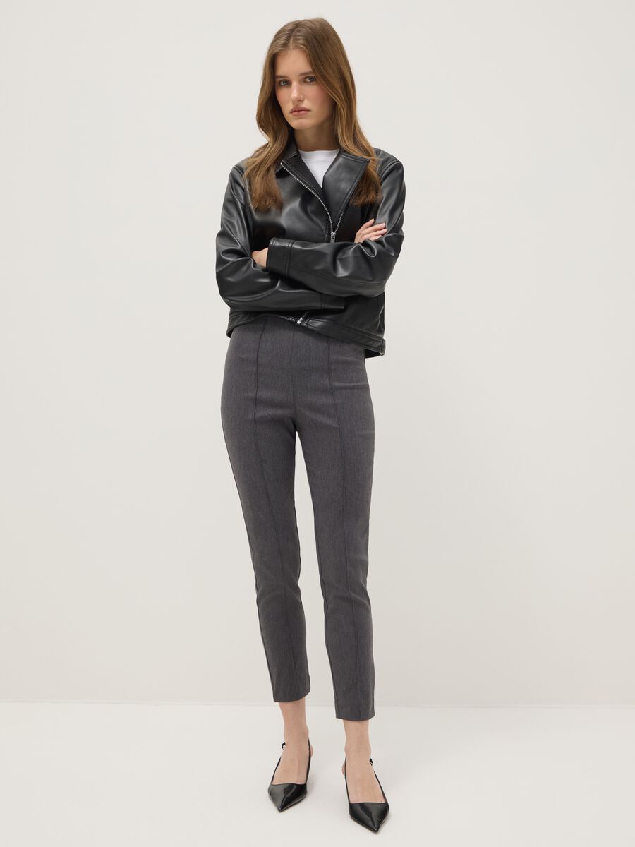 Grey Slim Fit Treggings Trousers_0