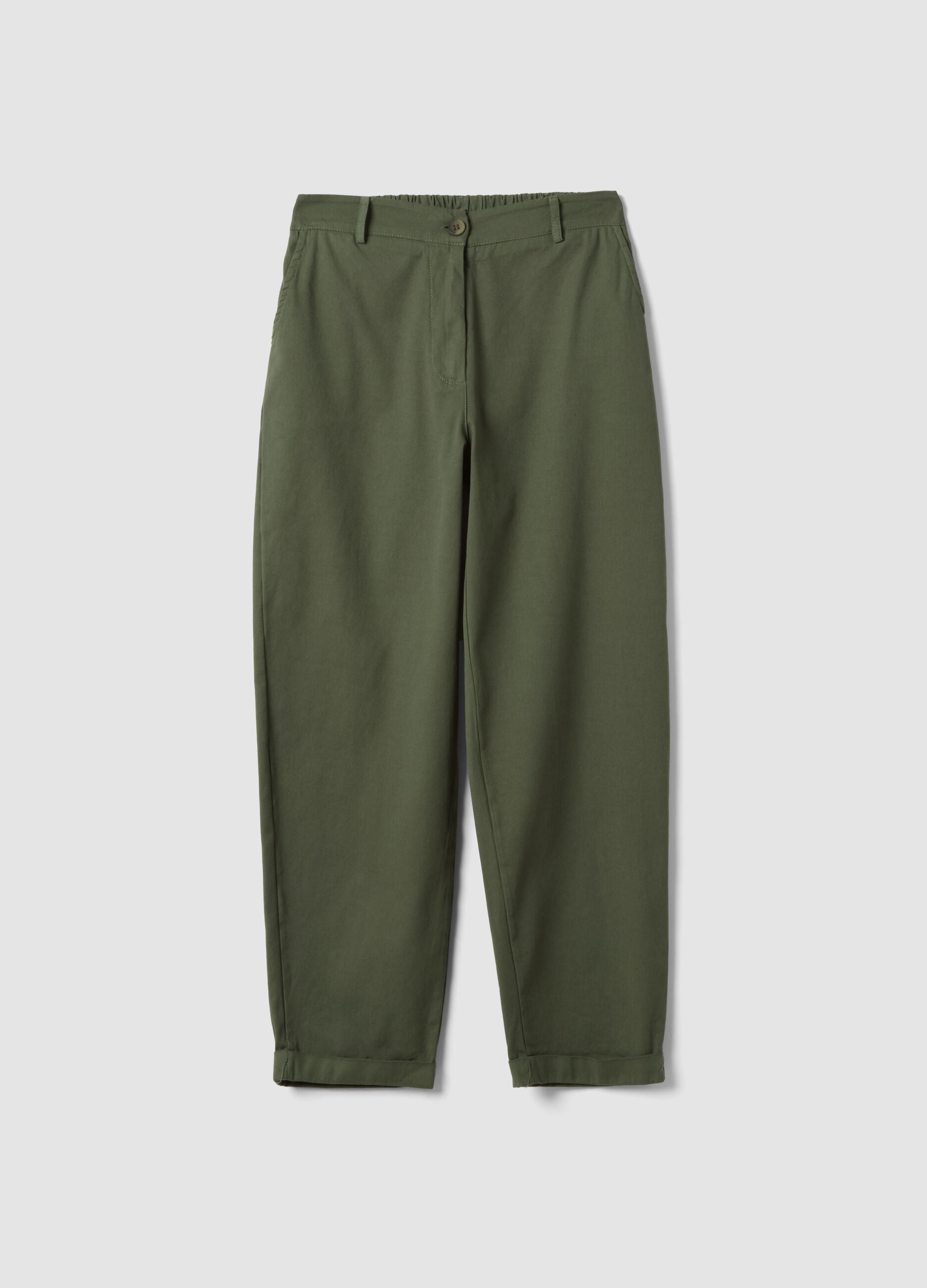 Green regular-fit stretch cotton trousers