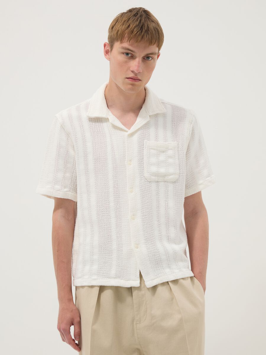 White short-sleeve pure cotton shirt_0