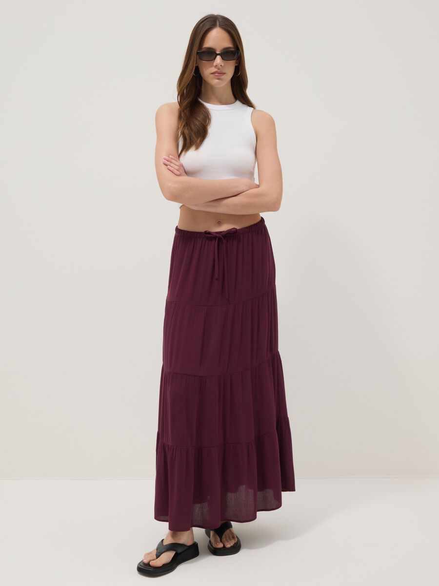 Long purple skirt in pure viscose_0
