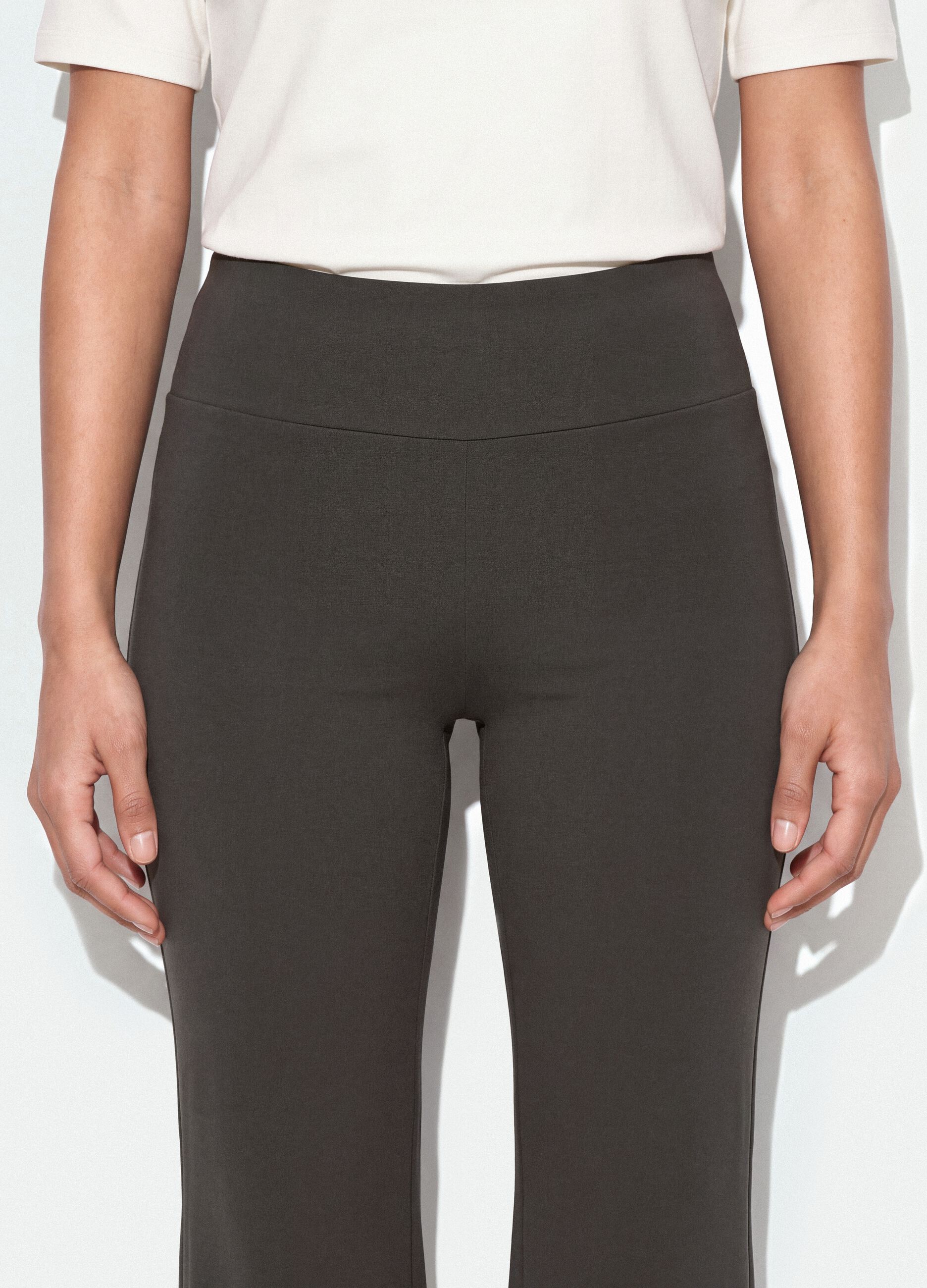Grey stretch cotton flared trousers