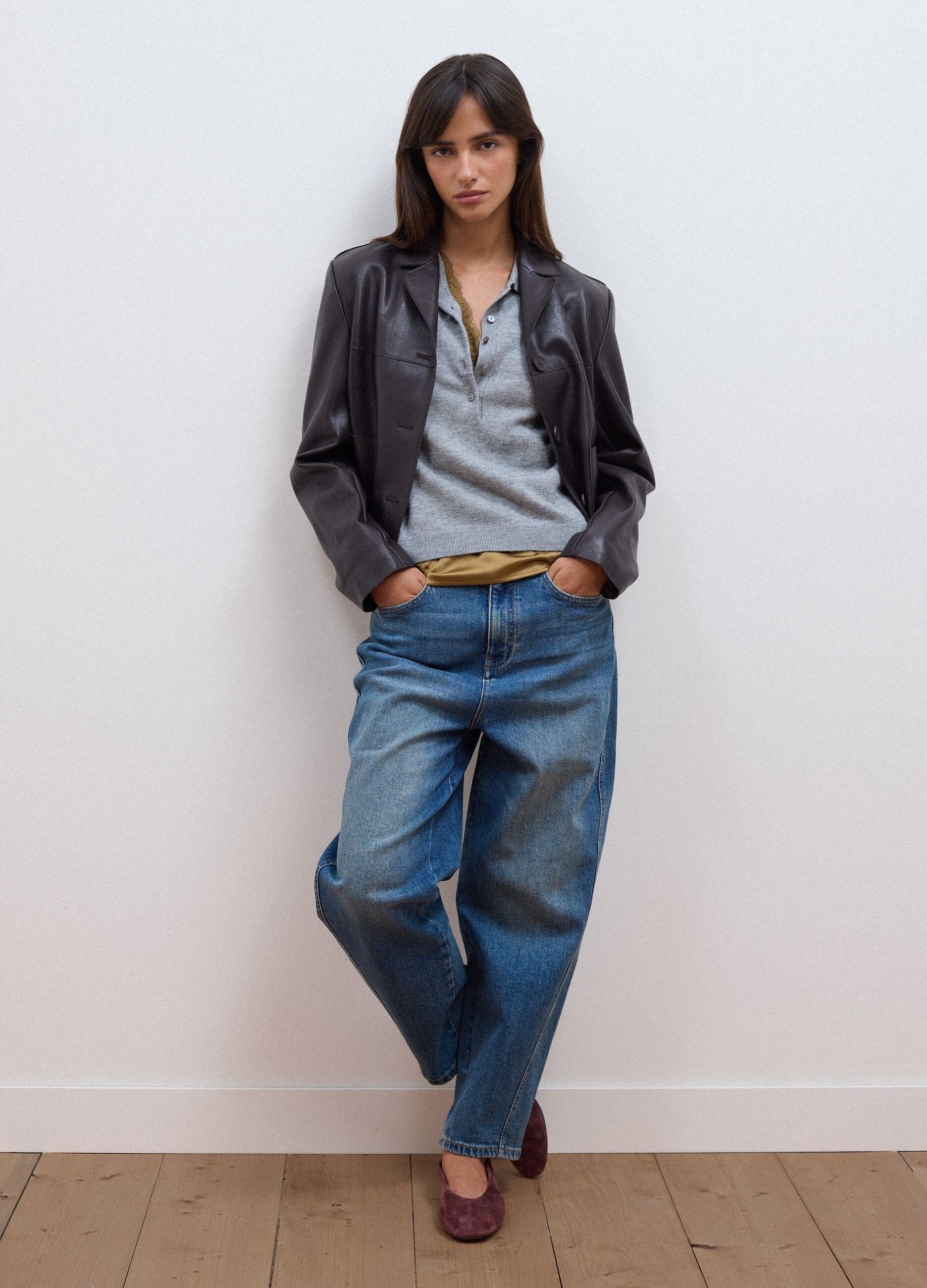 Blue stretch cotton balloon-fit jeans