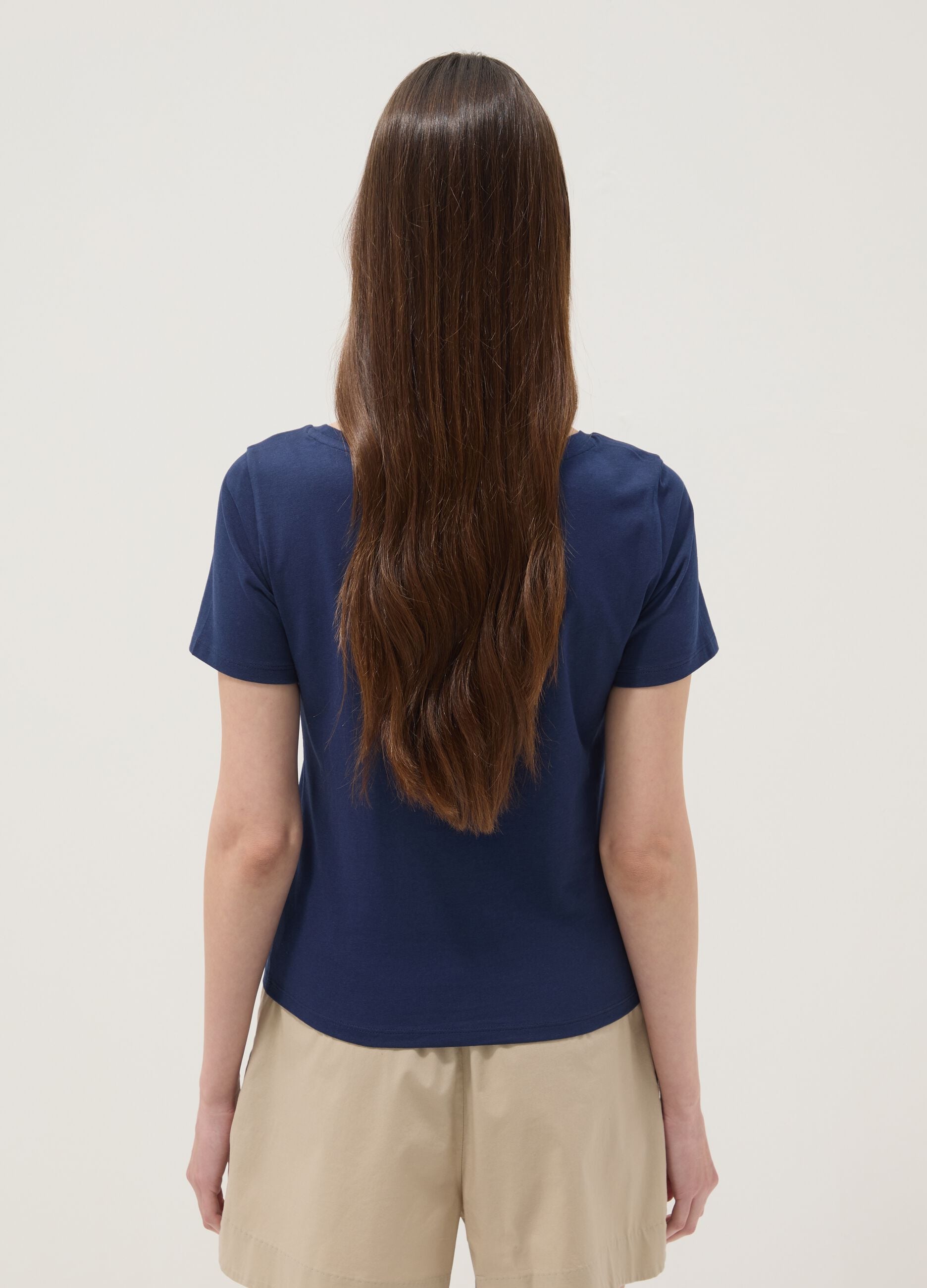 Blue pure cotton short-sleeve T-shirt
