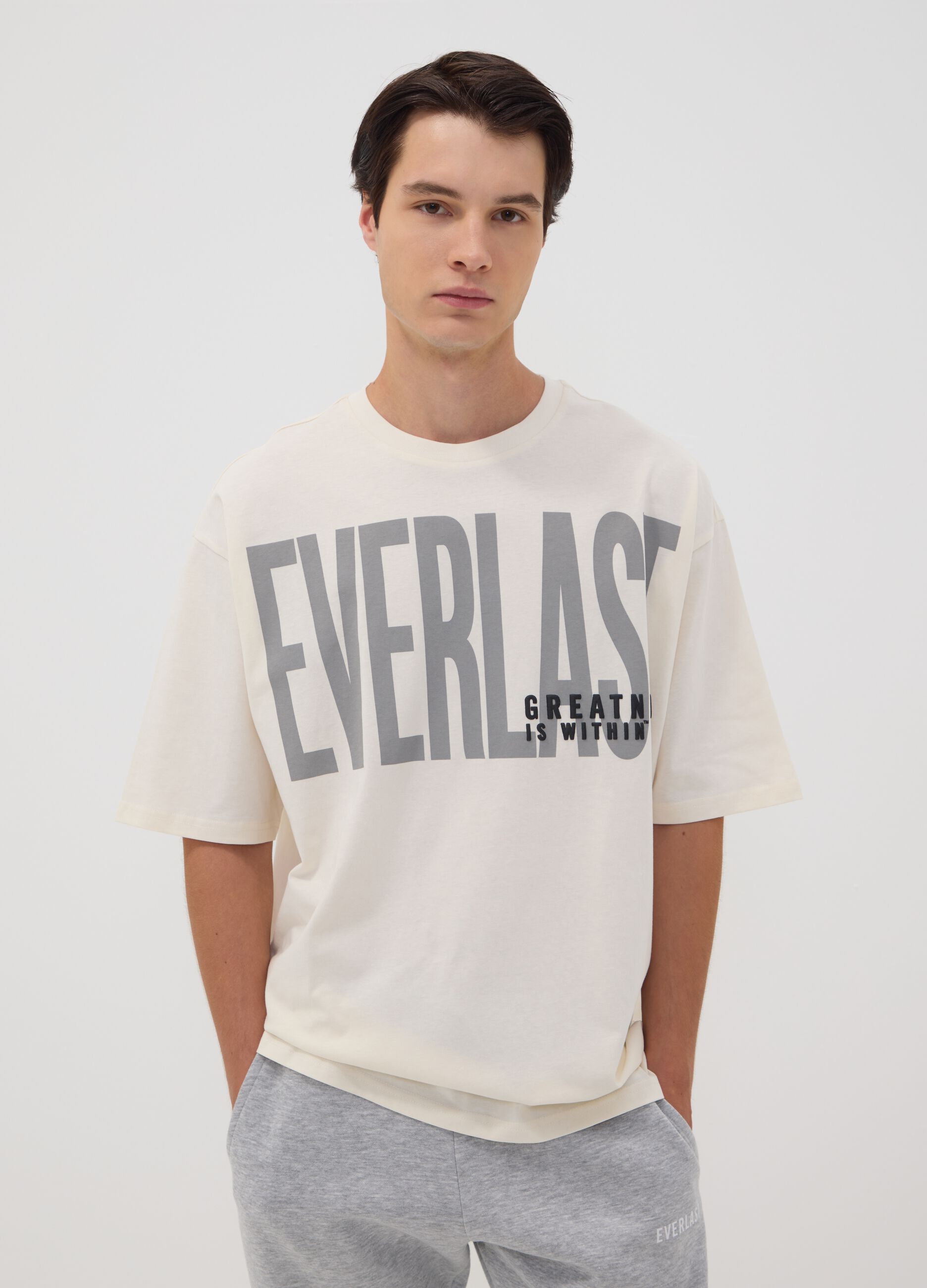 White oversized pure cotton T-shirt with front logo