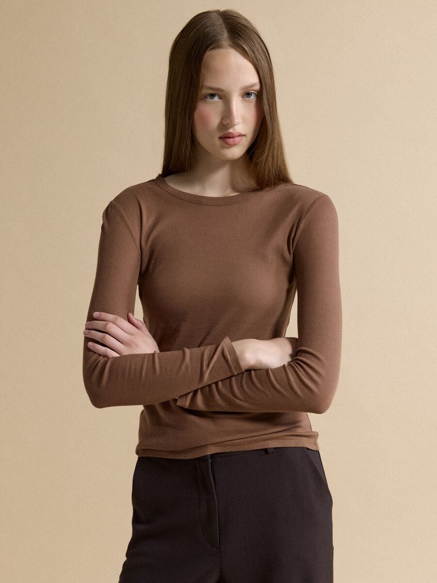 T-shirt marrone in puro cotone jersey a girocollo_1