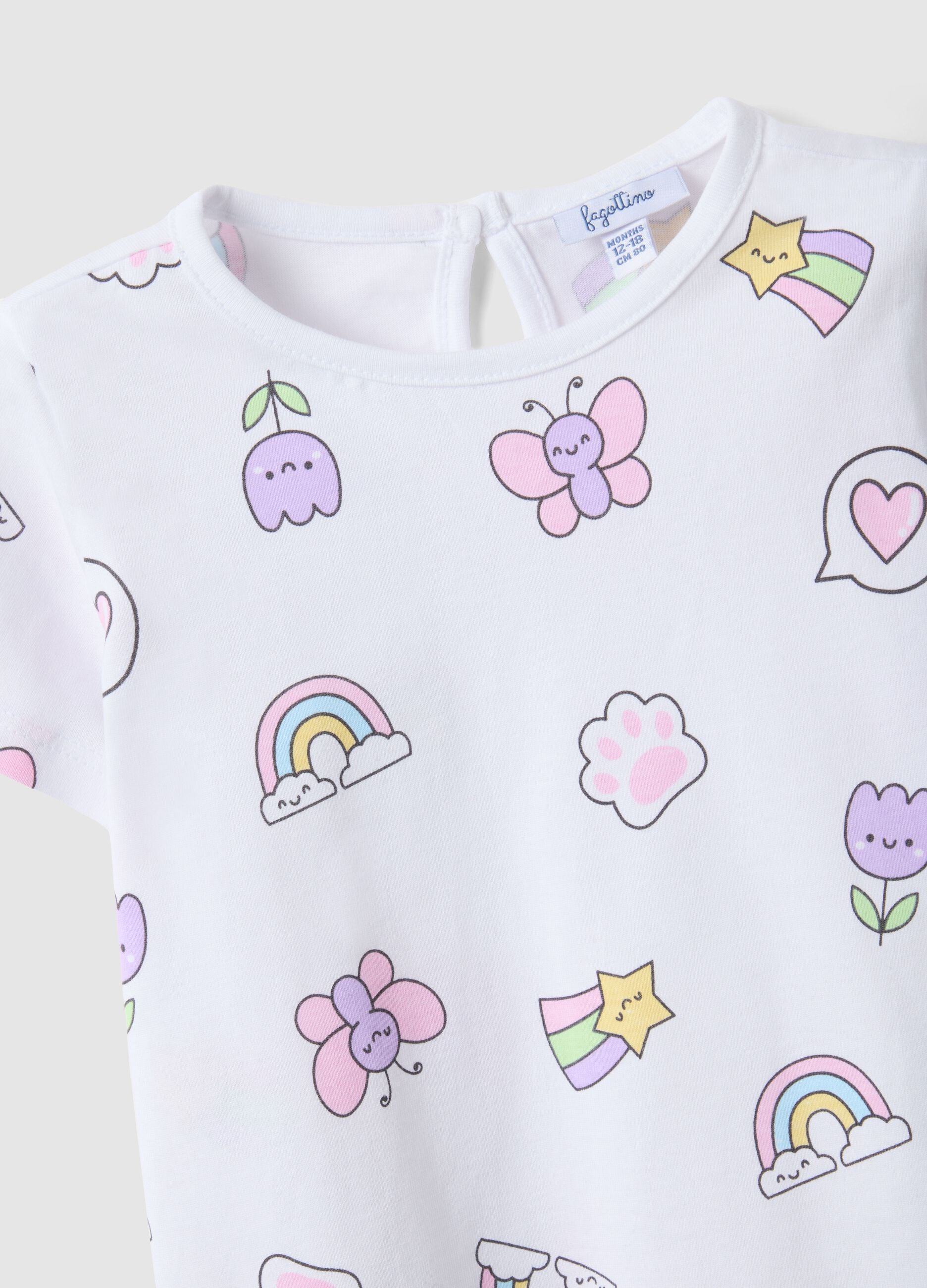 White pure cotton regular fit girls' t-shirt with designs