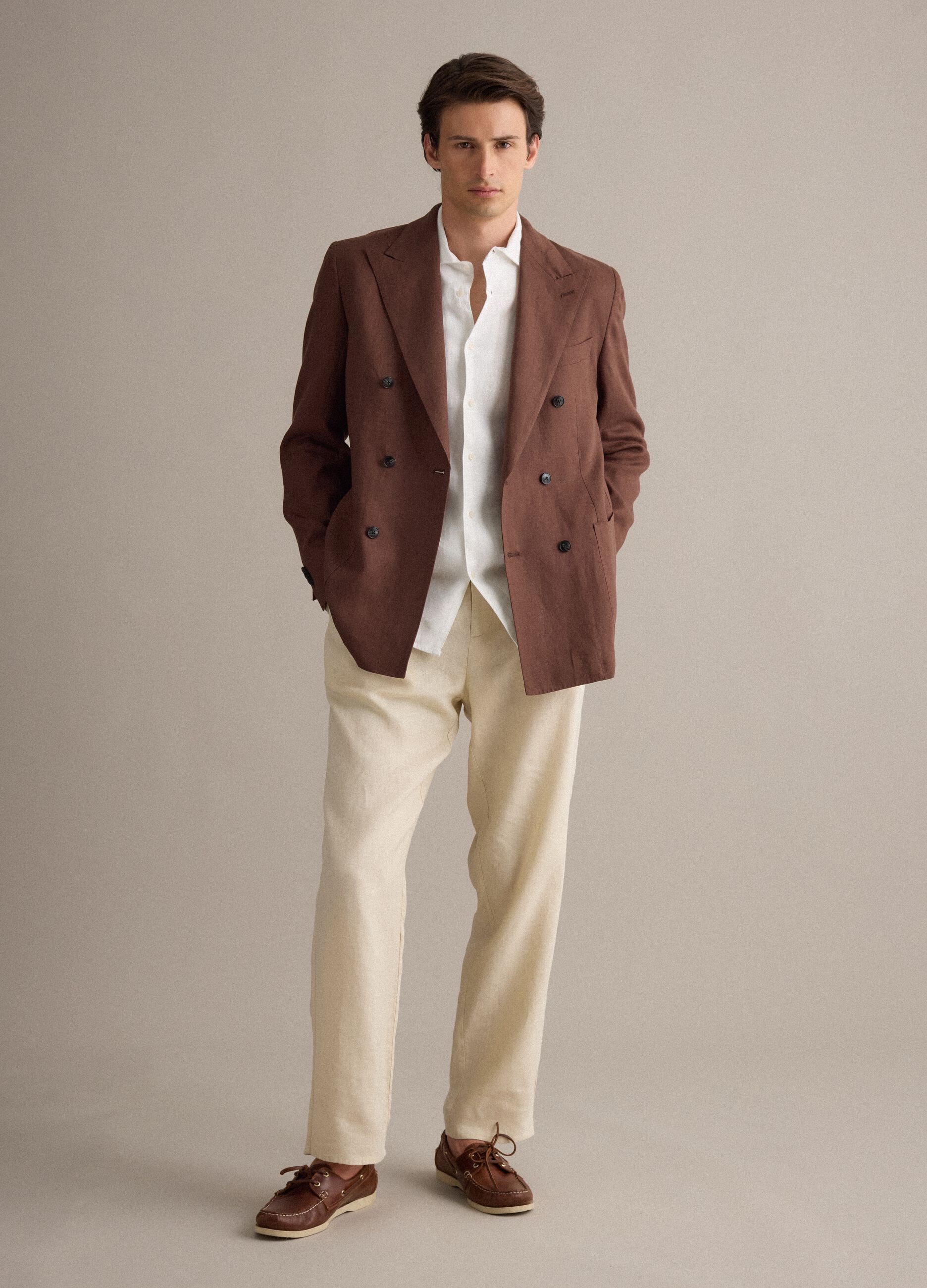 Brown pure linen regular-fit blazer