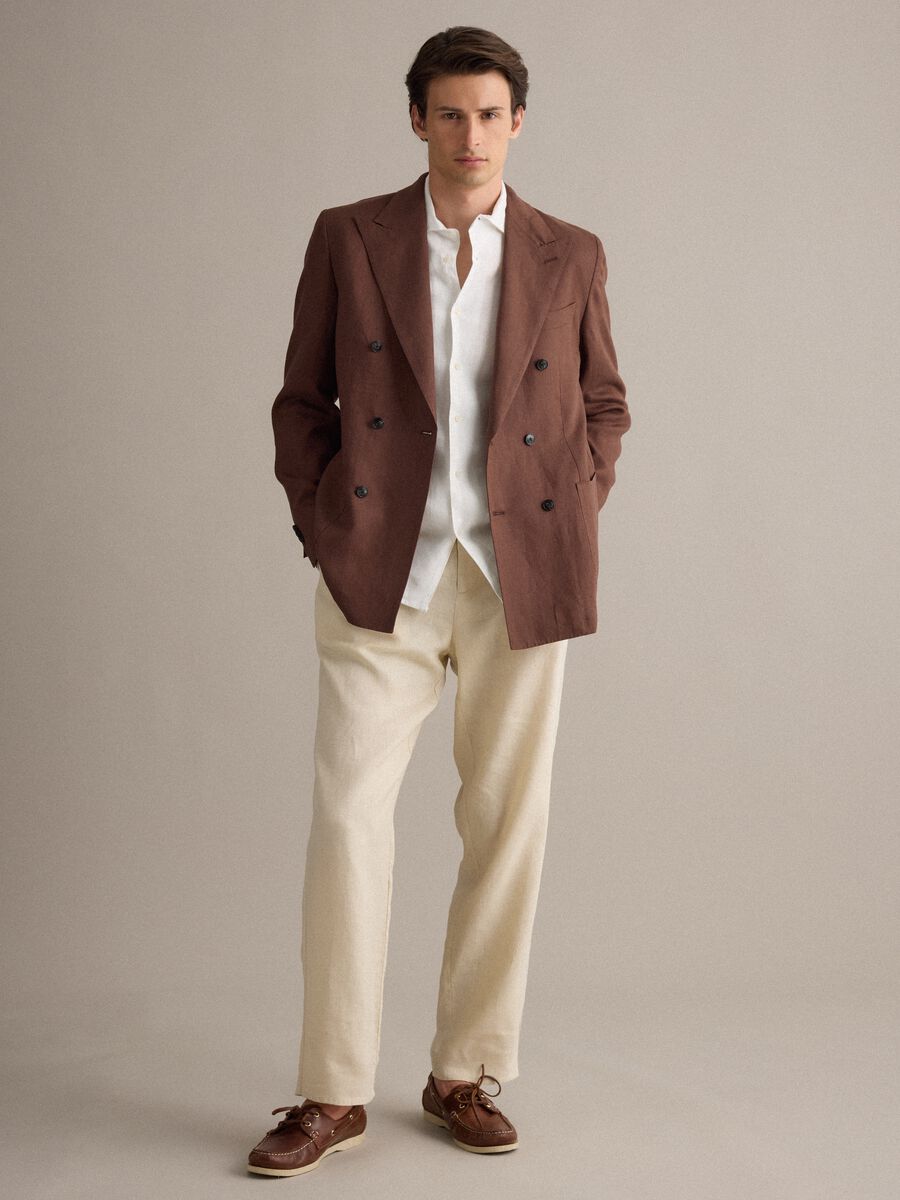 Blazer in puro lino marrone regular fit_2