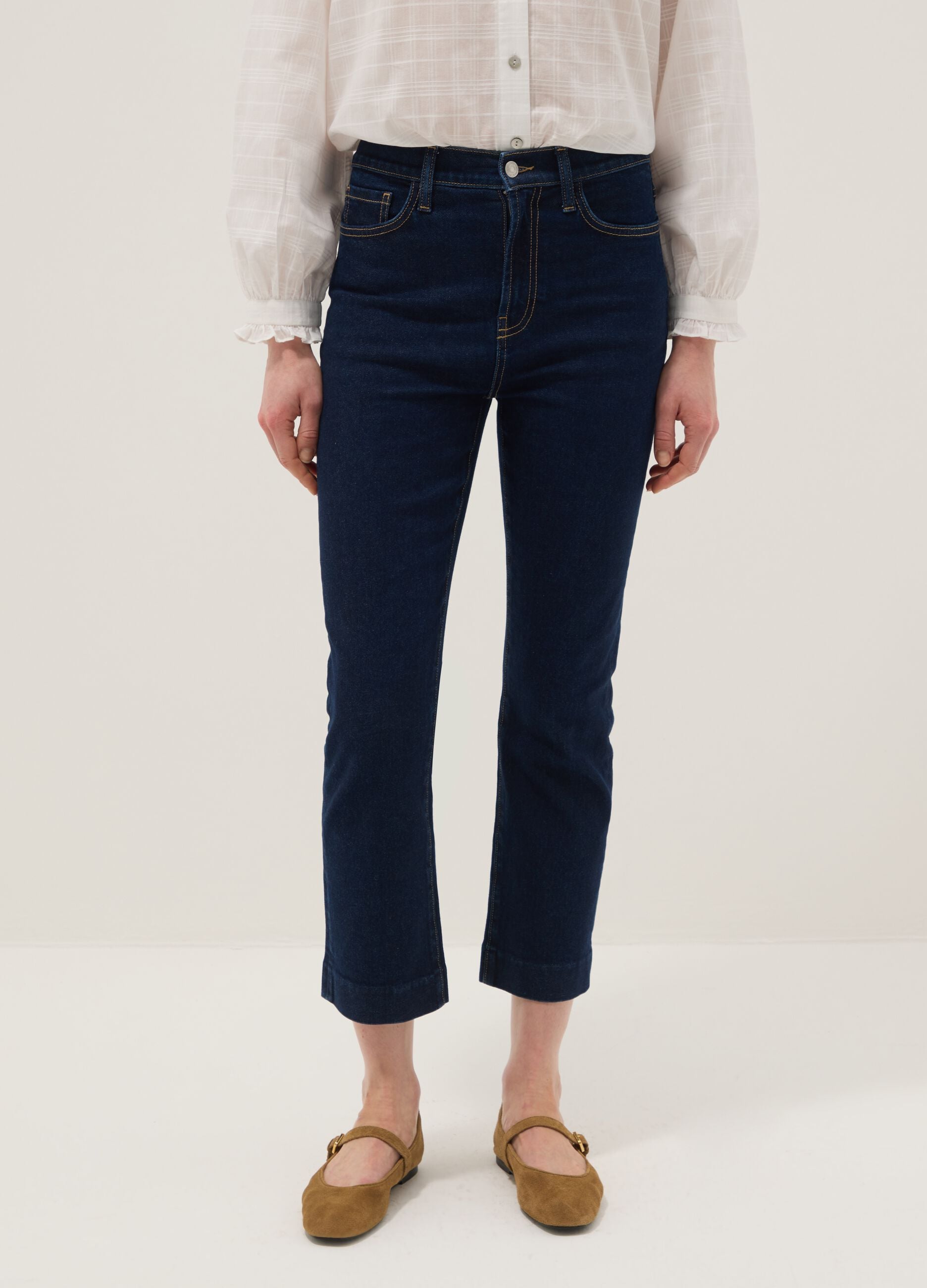 Stretch Cotton Denim Blue Bootcut Jeans