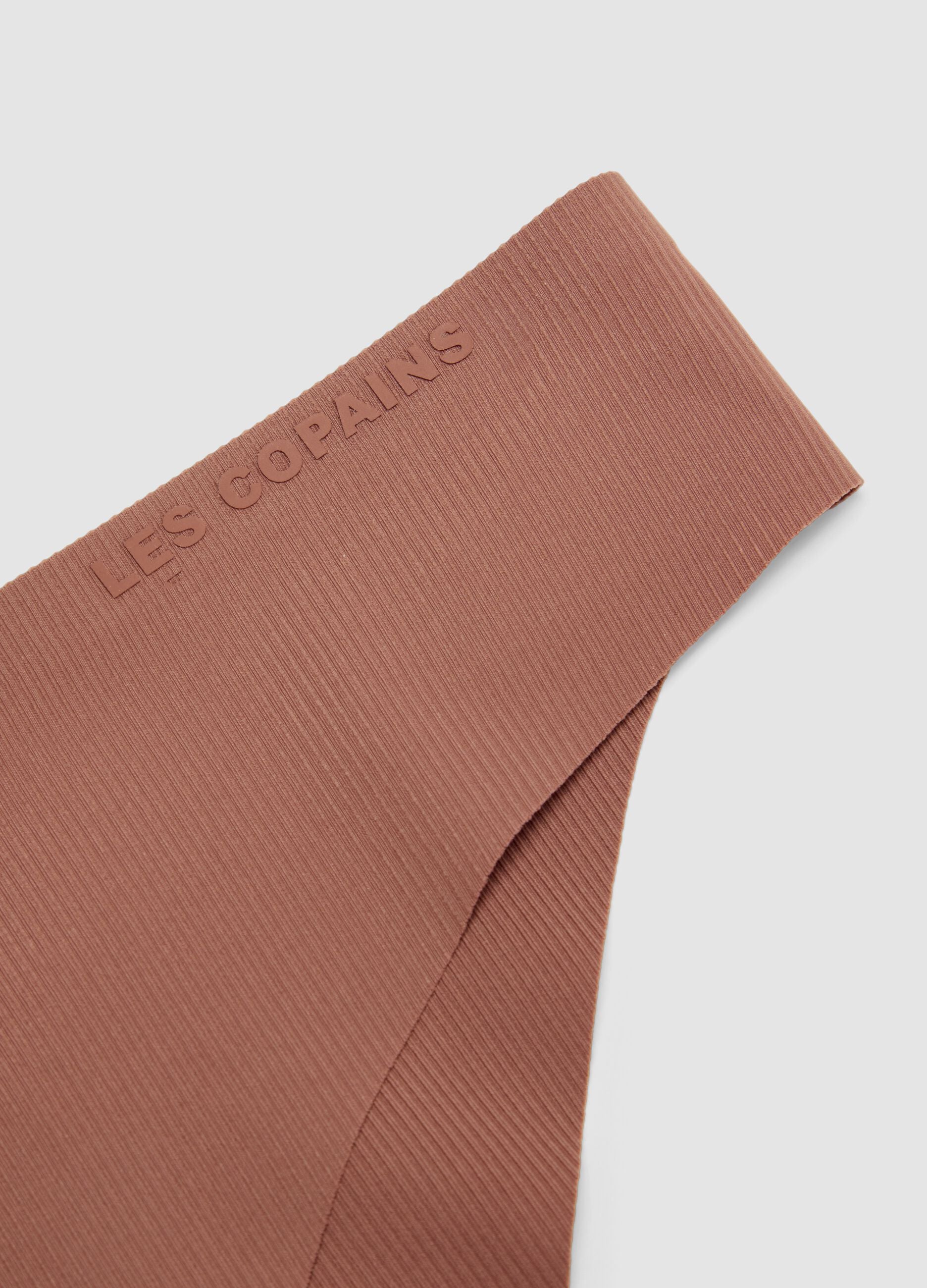Brown ribbed stretch microfibre briefs