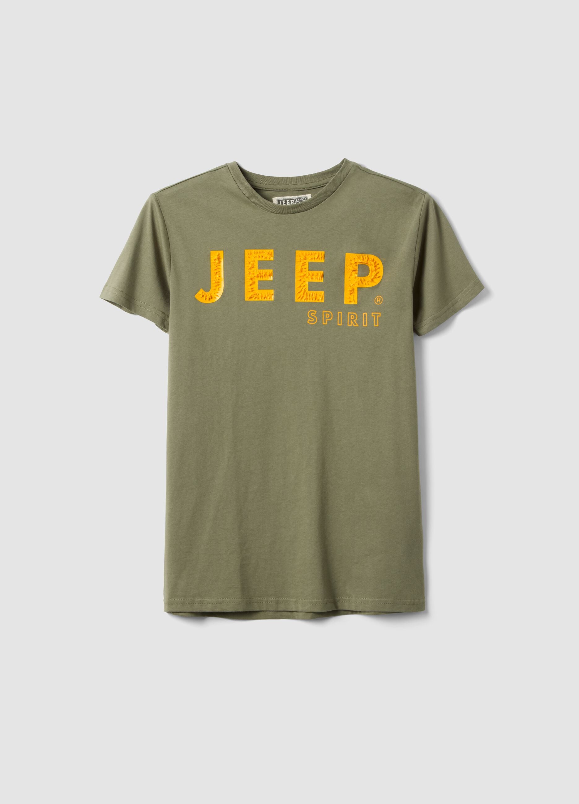 Green pure cotton regular fit children's T-shirt with print