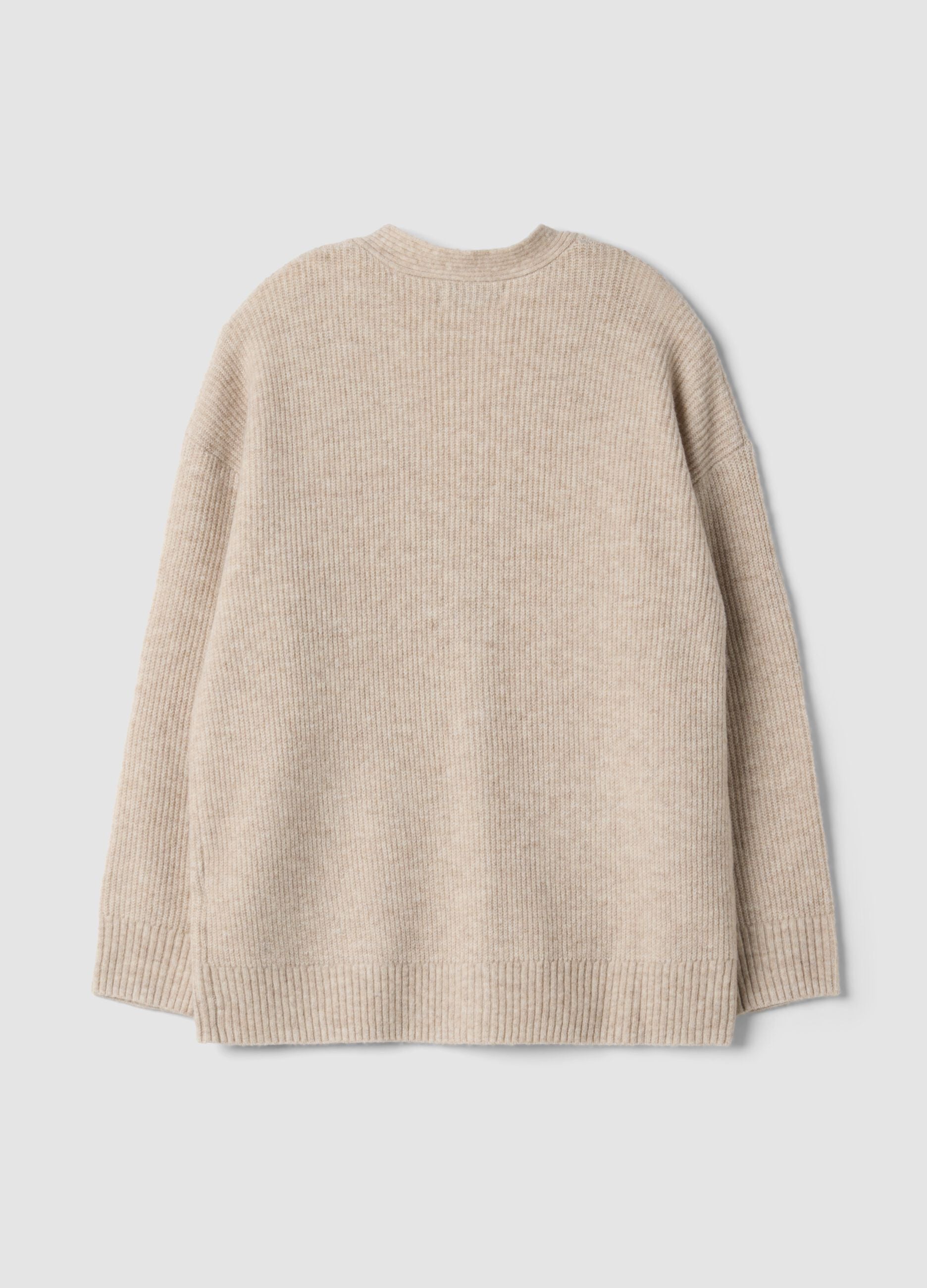 Beige stretch cardigan with deep V-neck