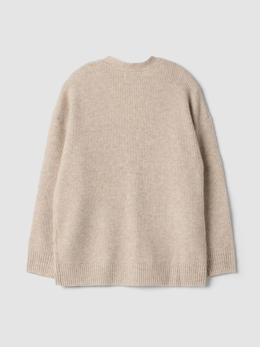 Beige stretch cardigan with deep V-neck_6