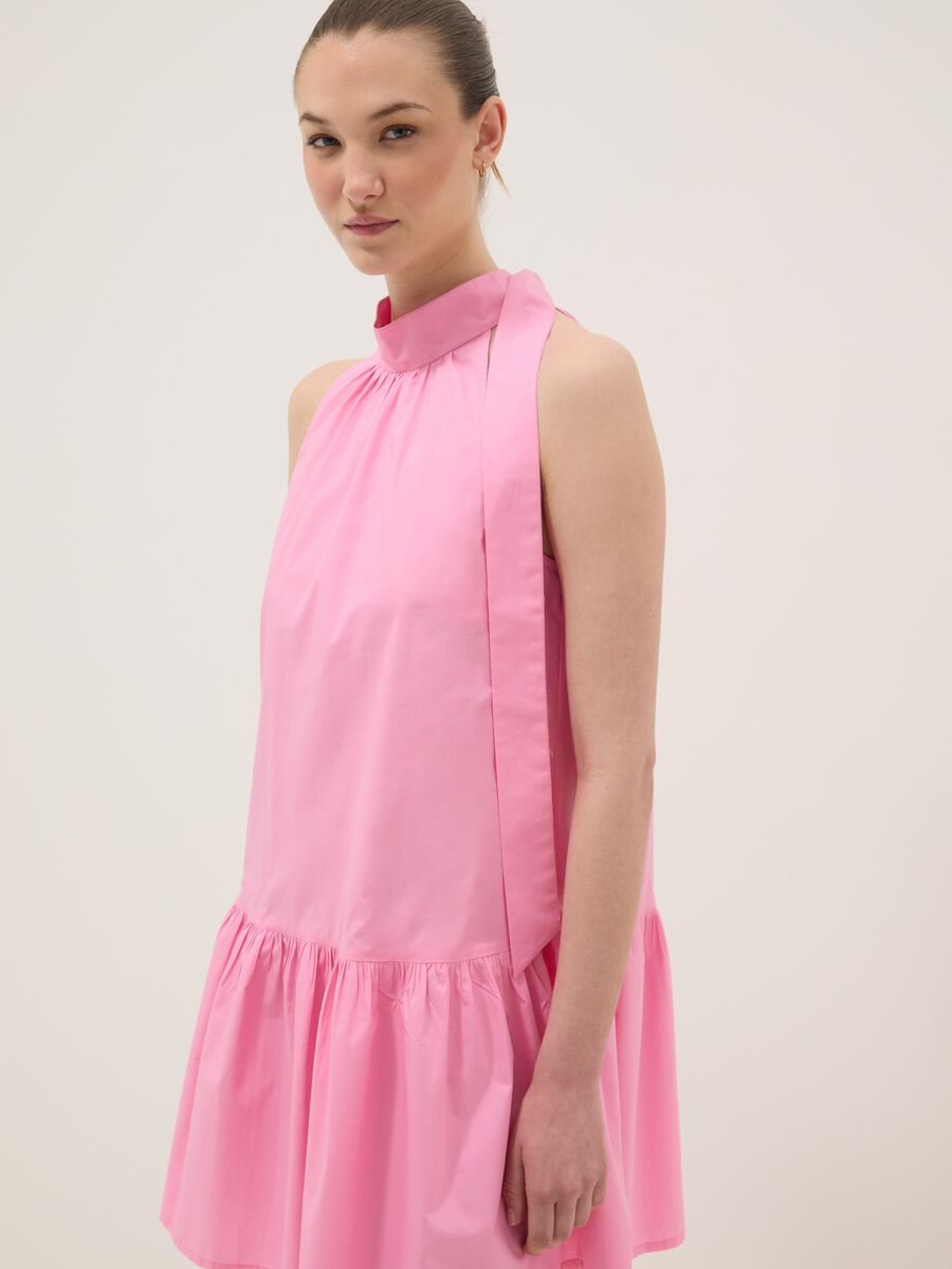 Pink pure cotton mini dress with high neck_3
