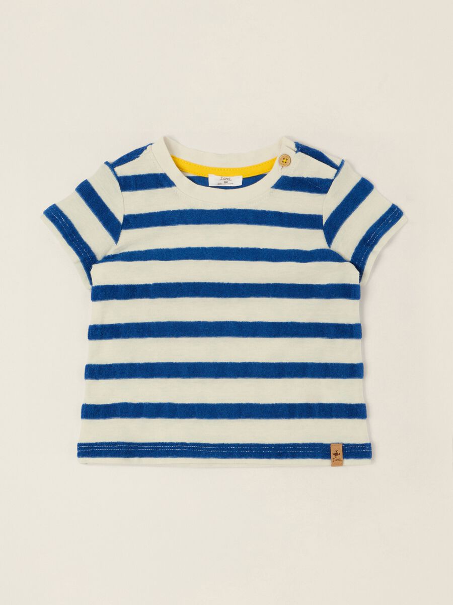 T-shirt a righe multicolor in misto cotone da neonato regular fit_0