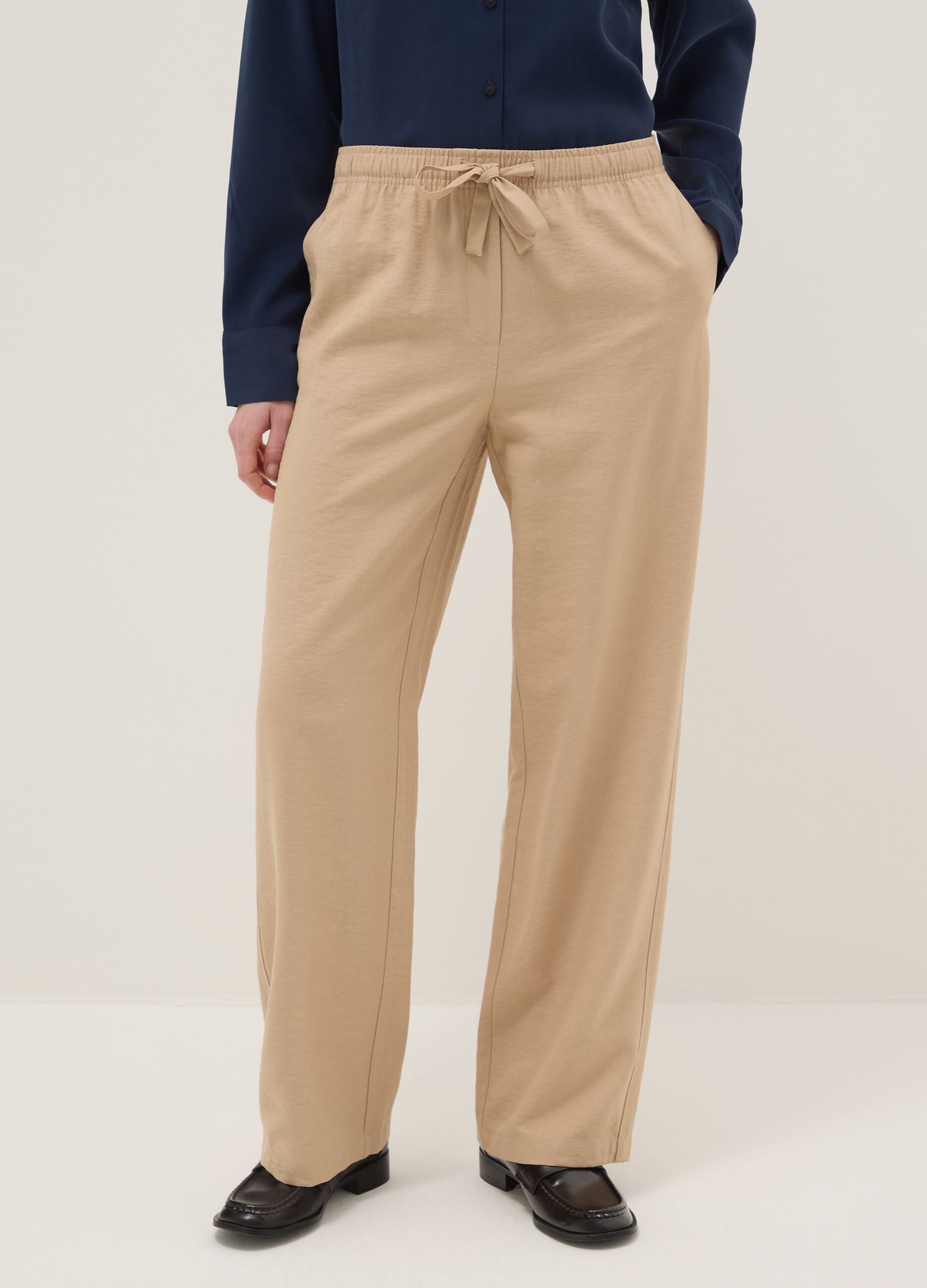 Beige viscose blend trousers with regular fit