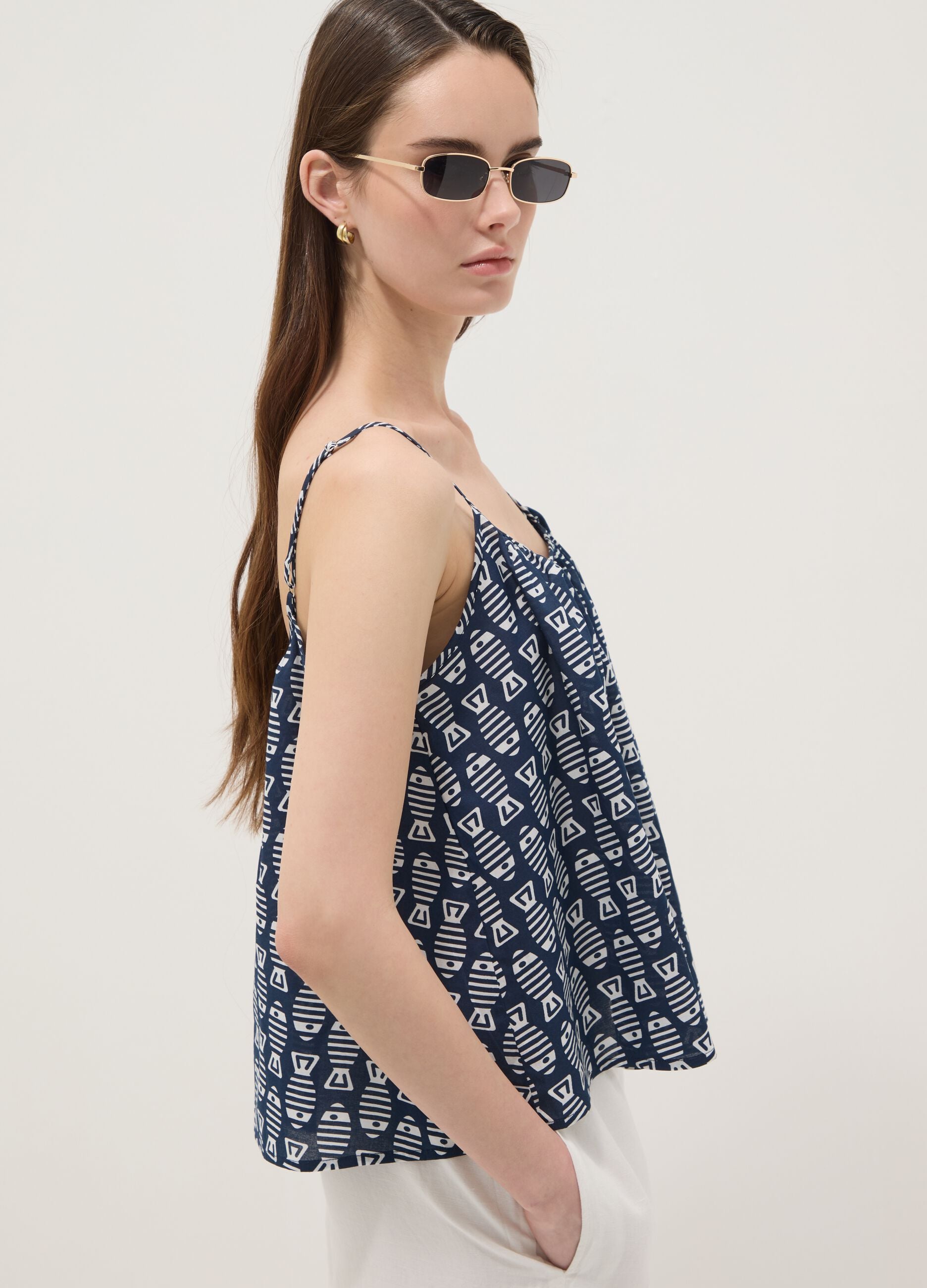 Blue pure cotton cami top with thin straps