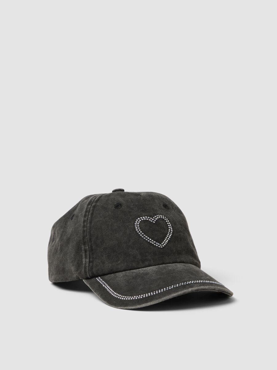 Cappello da baseball in puro cotone grigio da bambina con strass_0