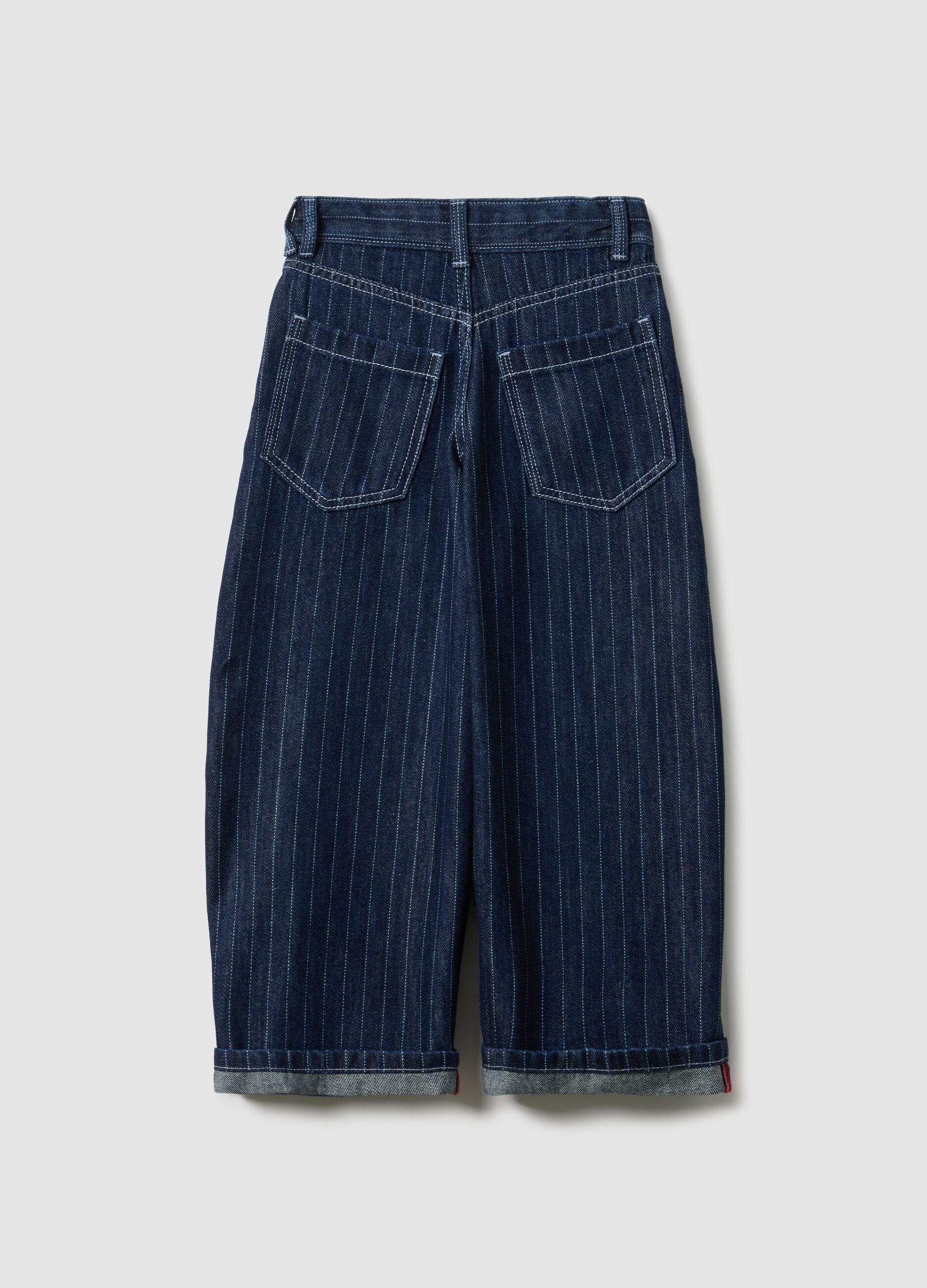 Girls' regular fit blue cotton-blend jeans with contrast stitching