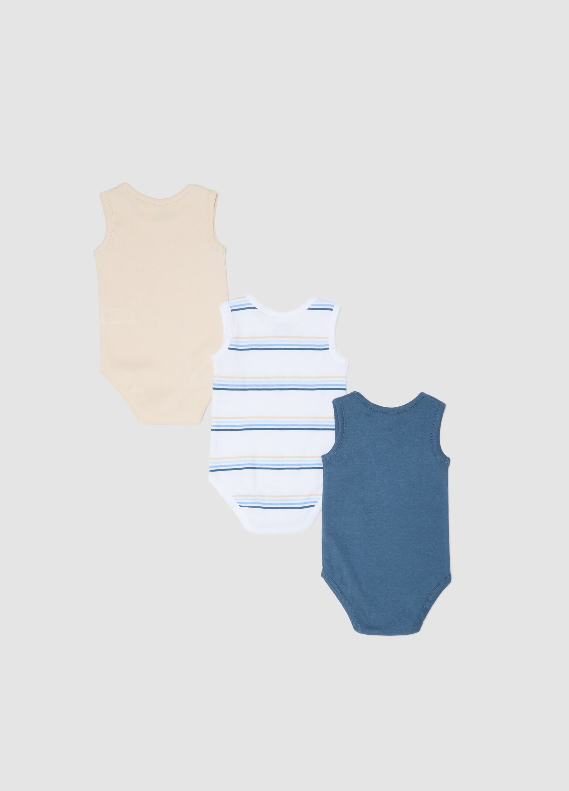 Multicolour sleeveless pure cotton baby bodysuit tripack